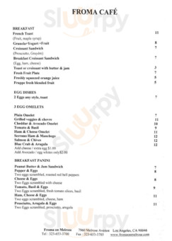 Froma On Melrose menu