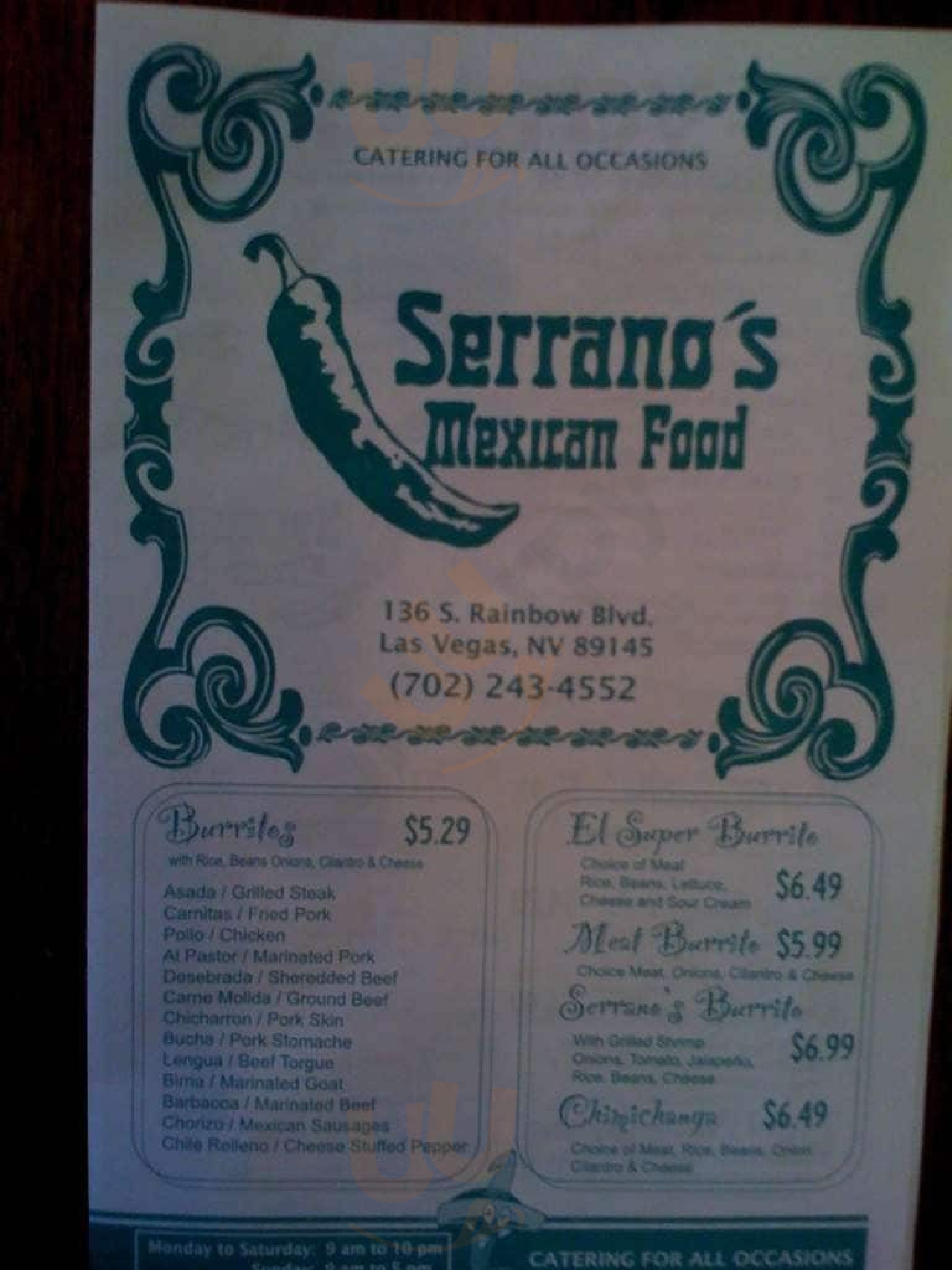 Main Menu - Serranos Mexican Food