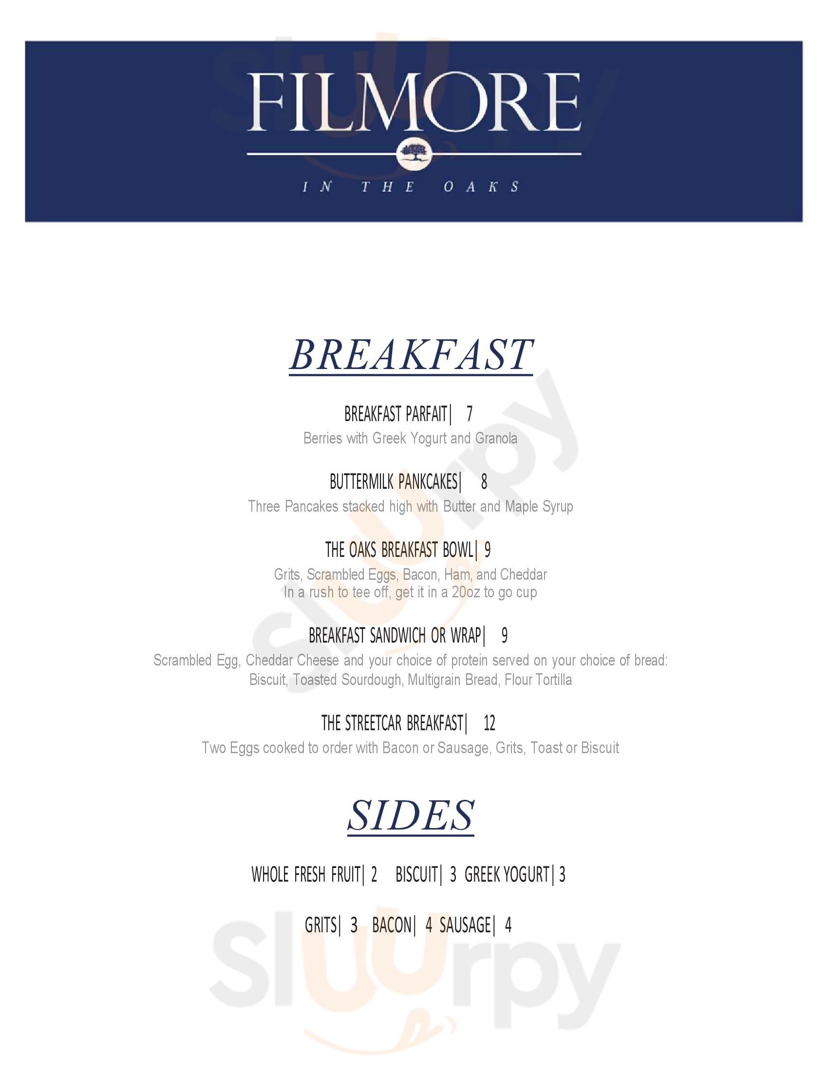 Main Menu - Filmore In The Oaks