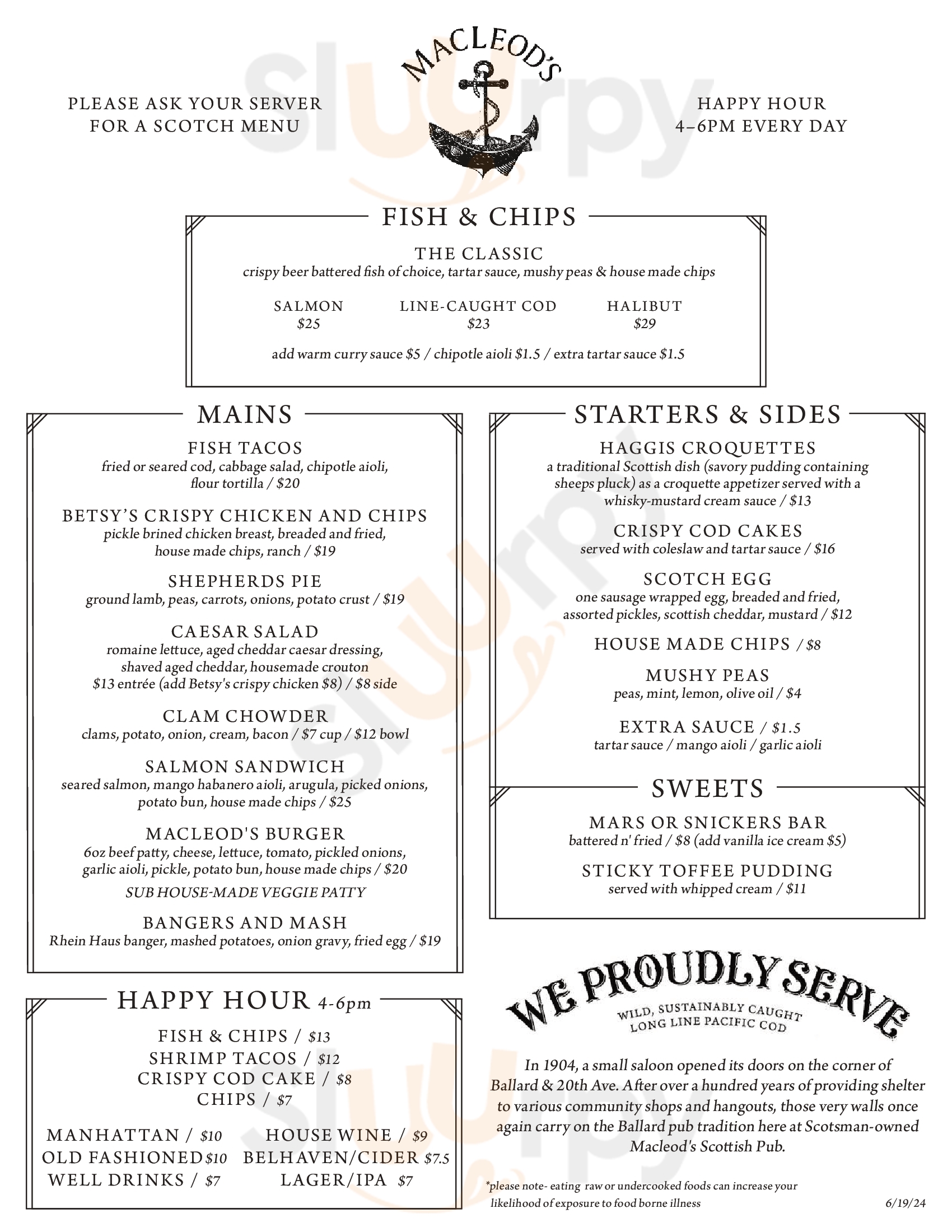 Macleod's Fish & Chips And Scottish Pub Seattle Menu - 1