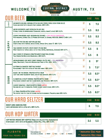 Central District Brewing menu