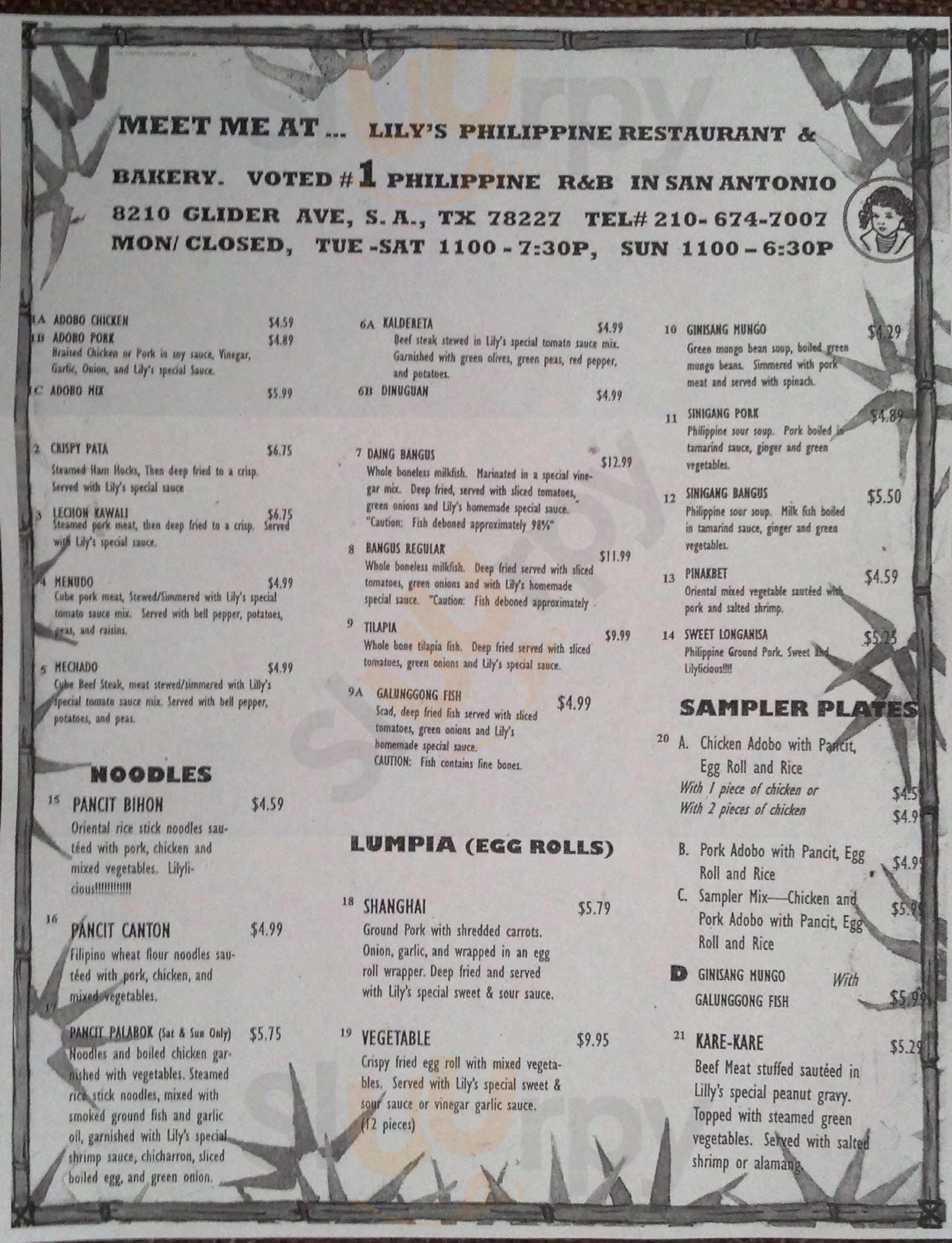 Main Menu - Lily's Philippine Bakery And Restaurant