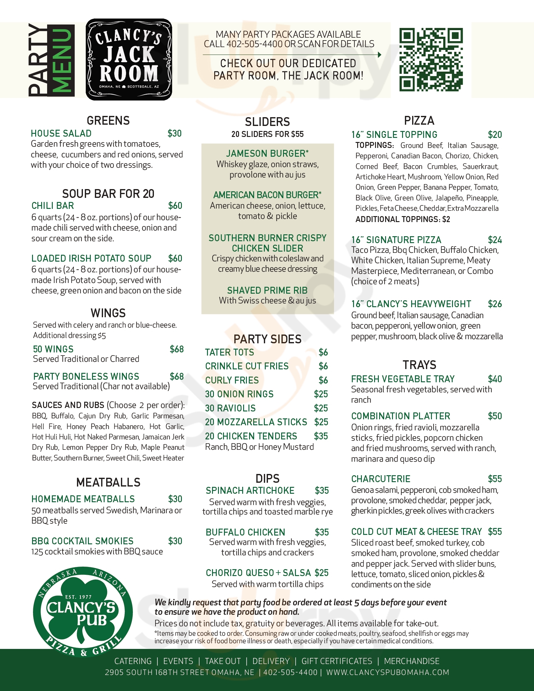 Clancy's Pub Omaha Menu - 1
