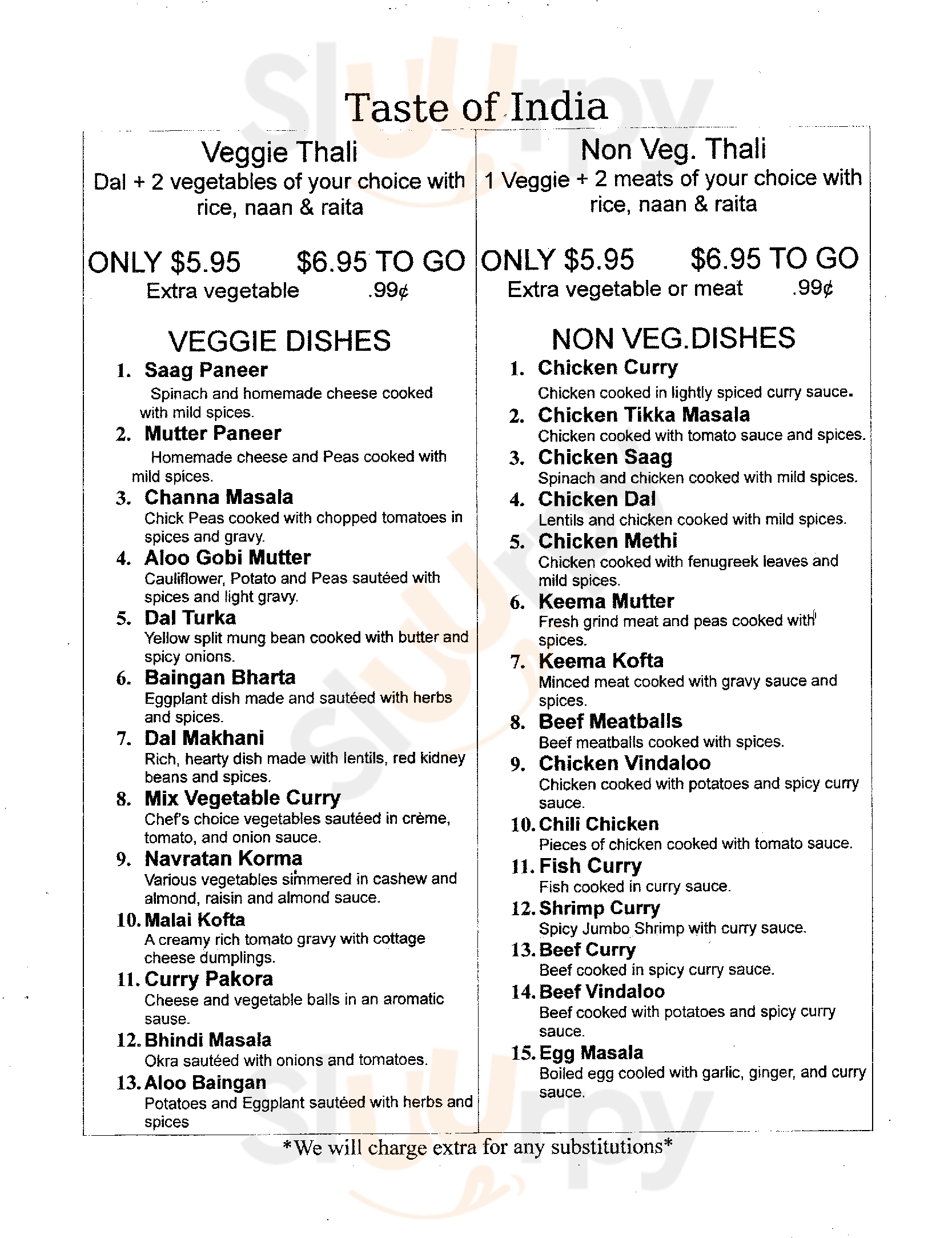 Main Menu - Taste Of India