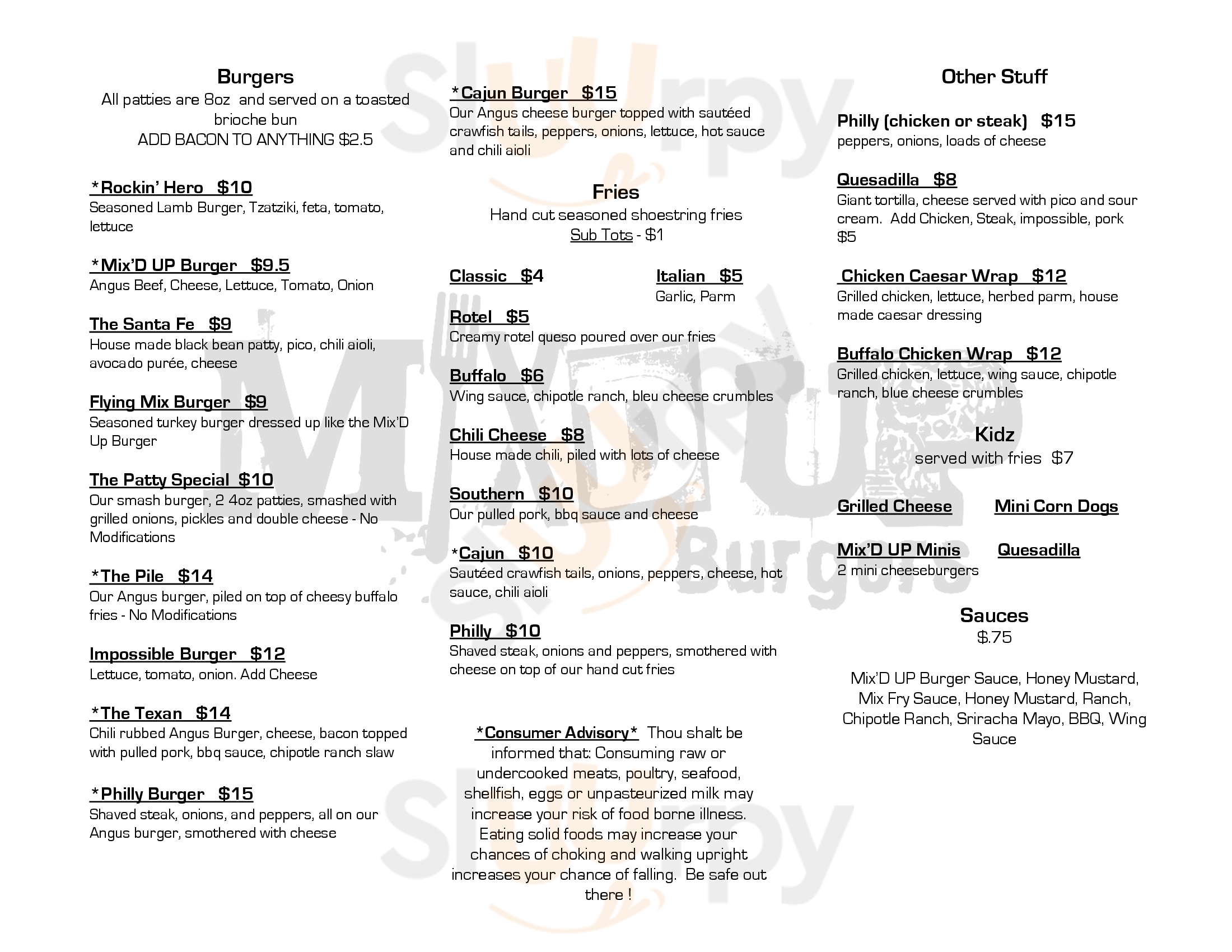 Main Menu - Mix'd Up Burgers