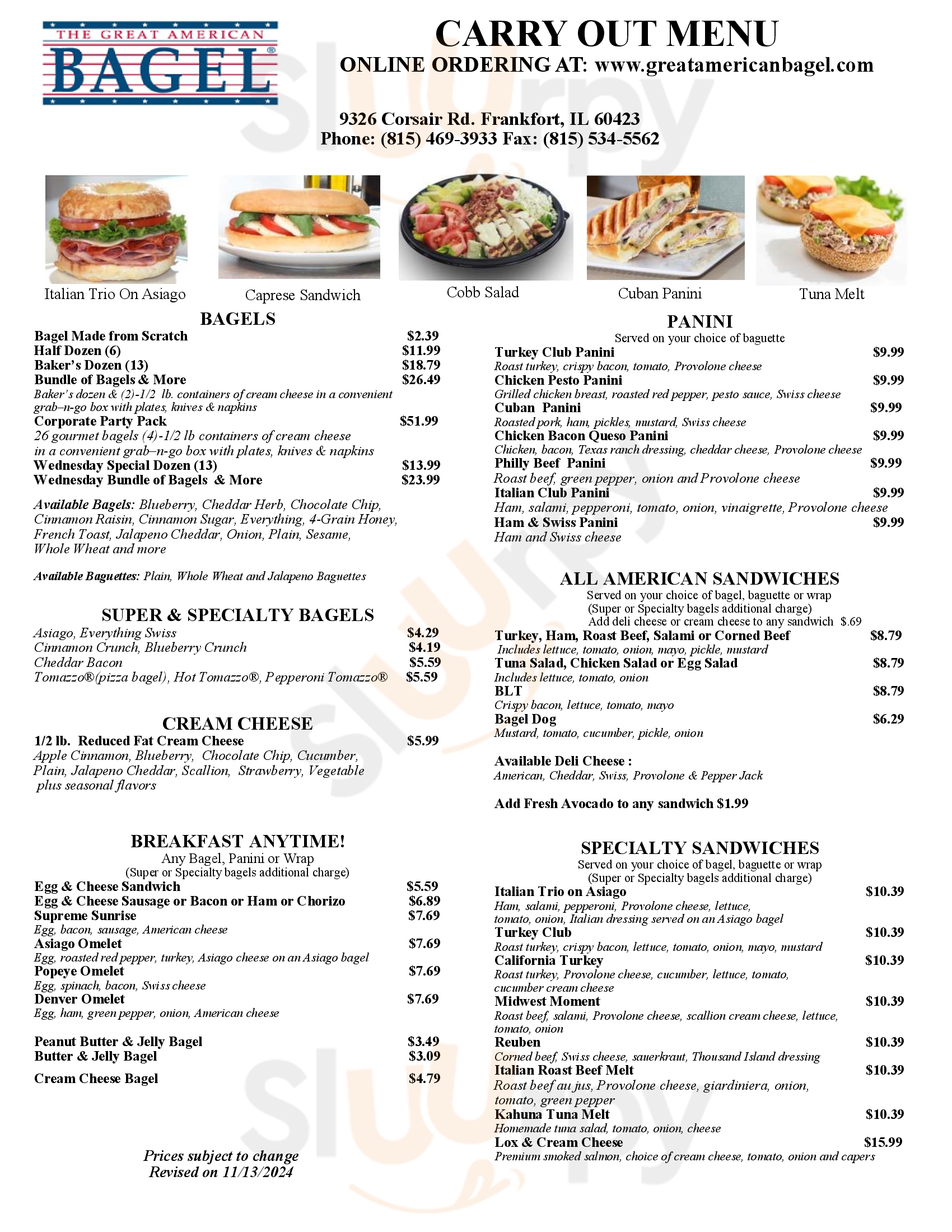 Main Menu - Great American Bagel