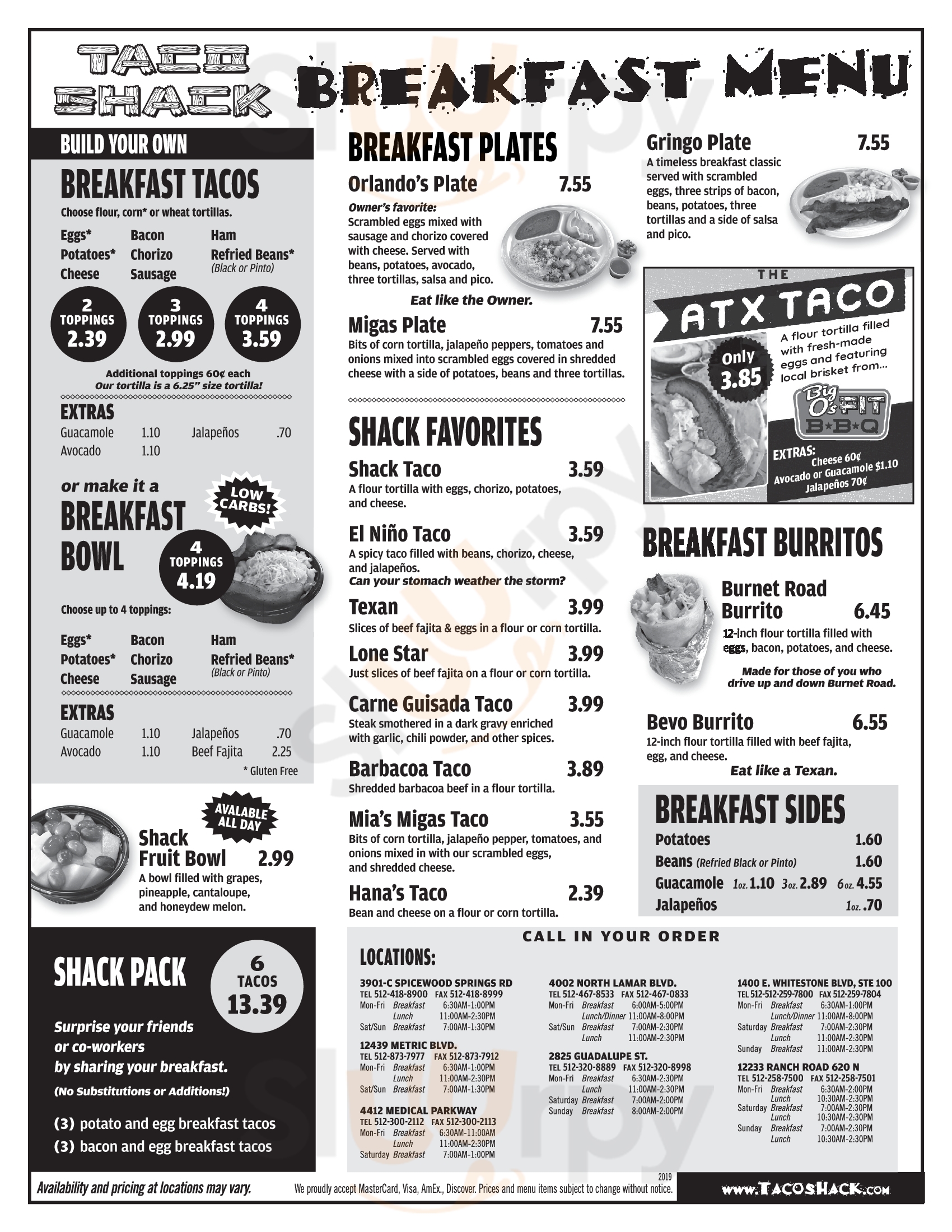 Main Menu - Taco Shack - Spicewood