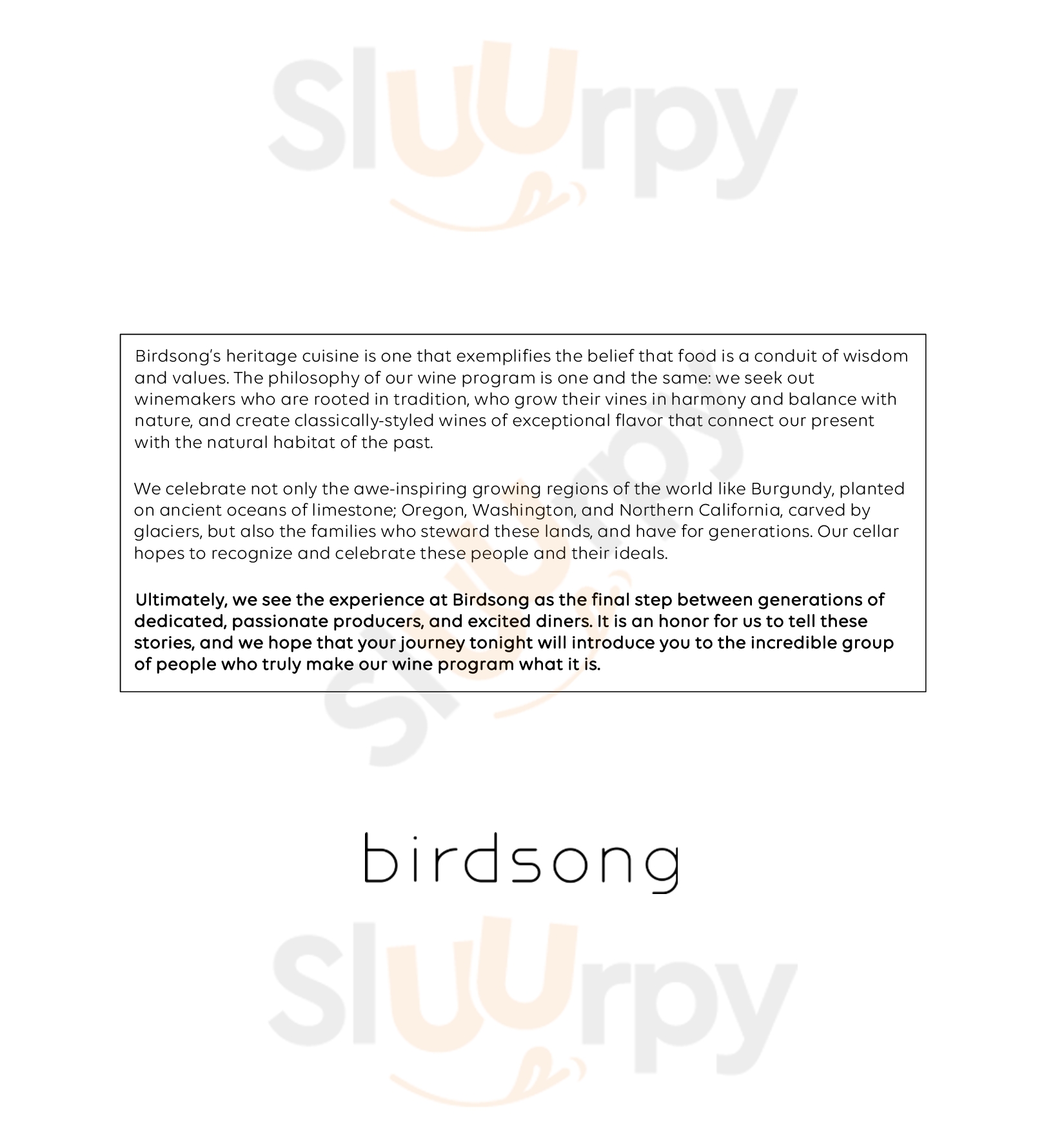 Birdsong San Francisco Menu - 1