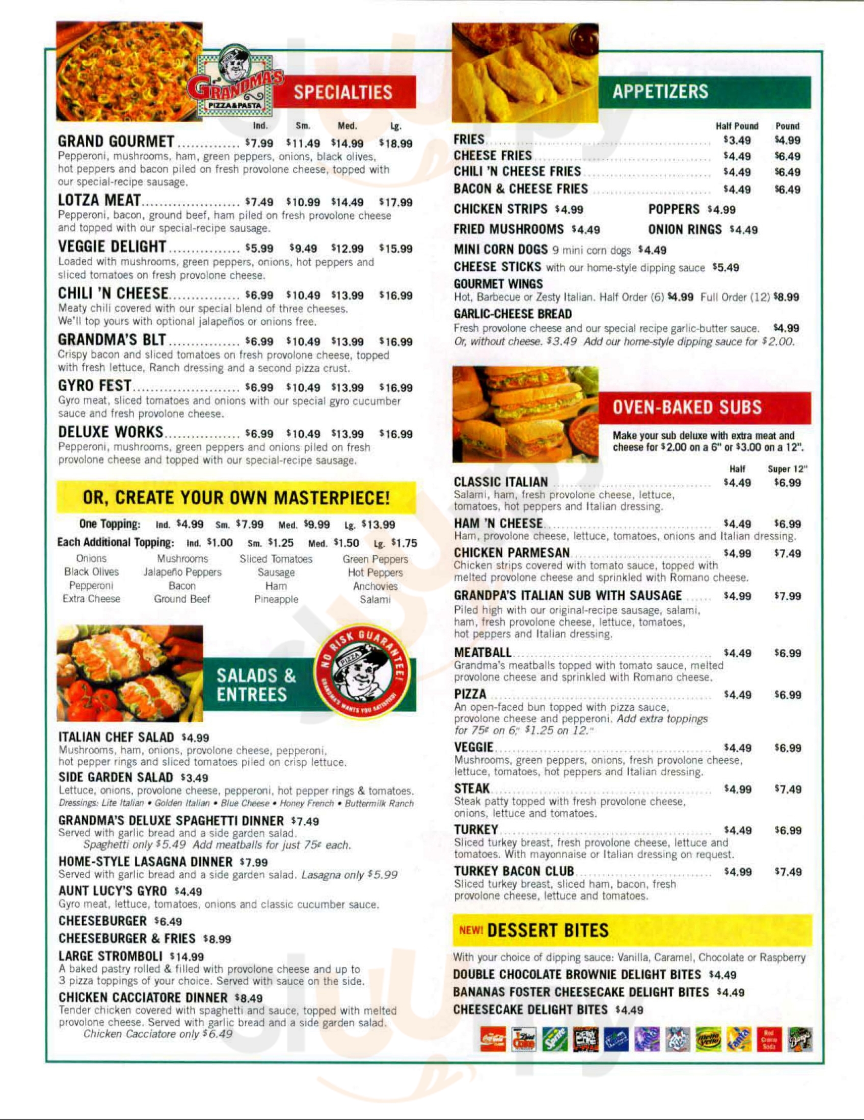 Main Menu - Grandma's Pizza & Pasta