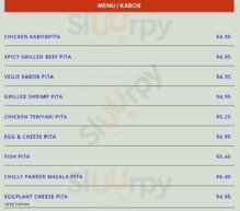 Burger And Kabob Hut menu
