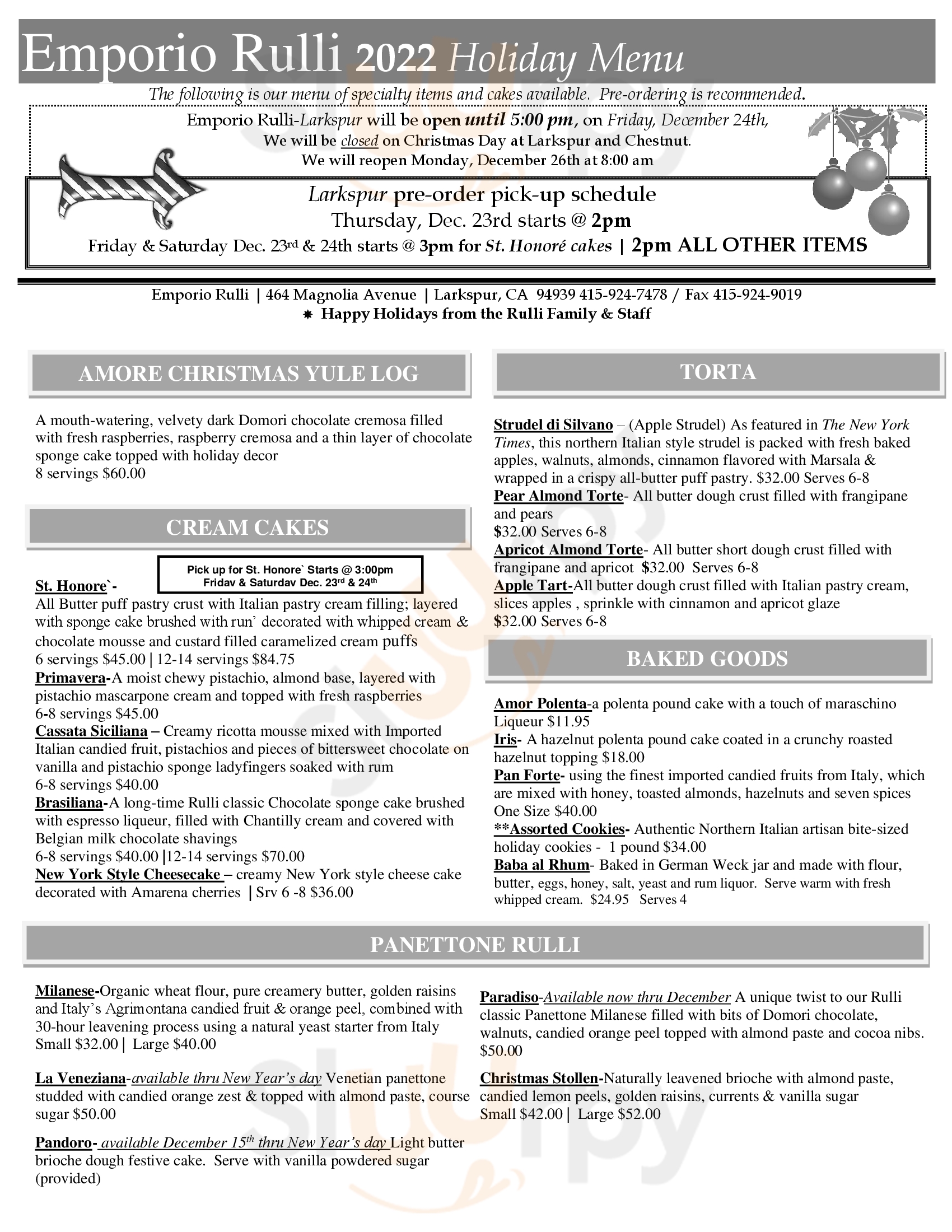 Main Menu - Emporio Rulli Union Square