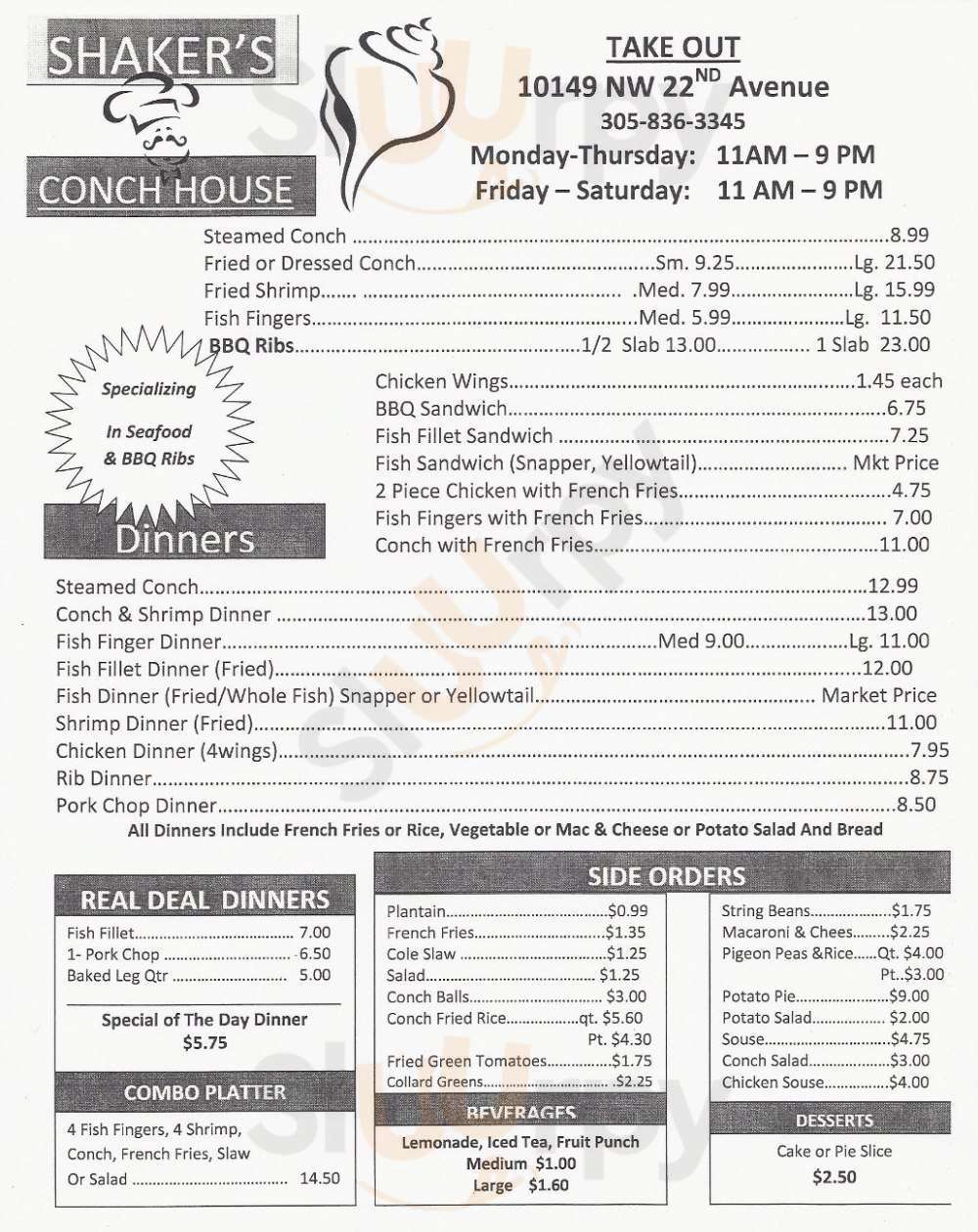 Shaker's Conch House Miami Menu - 1