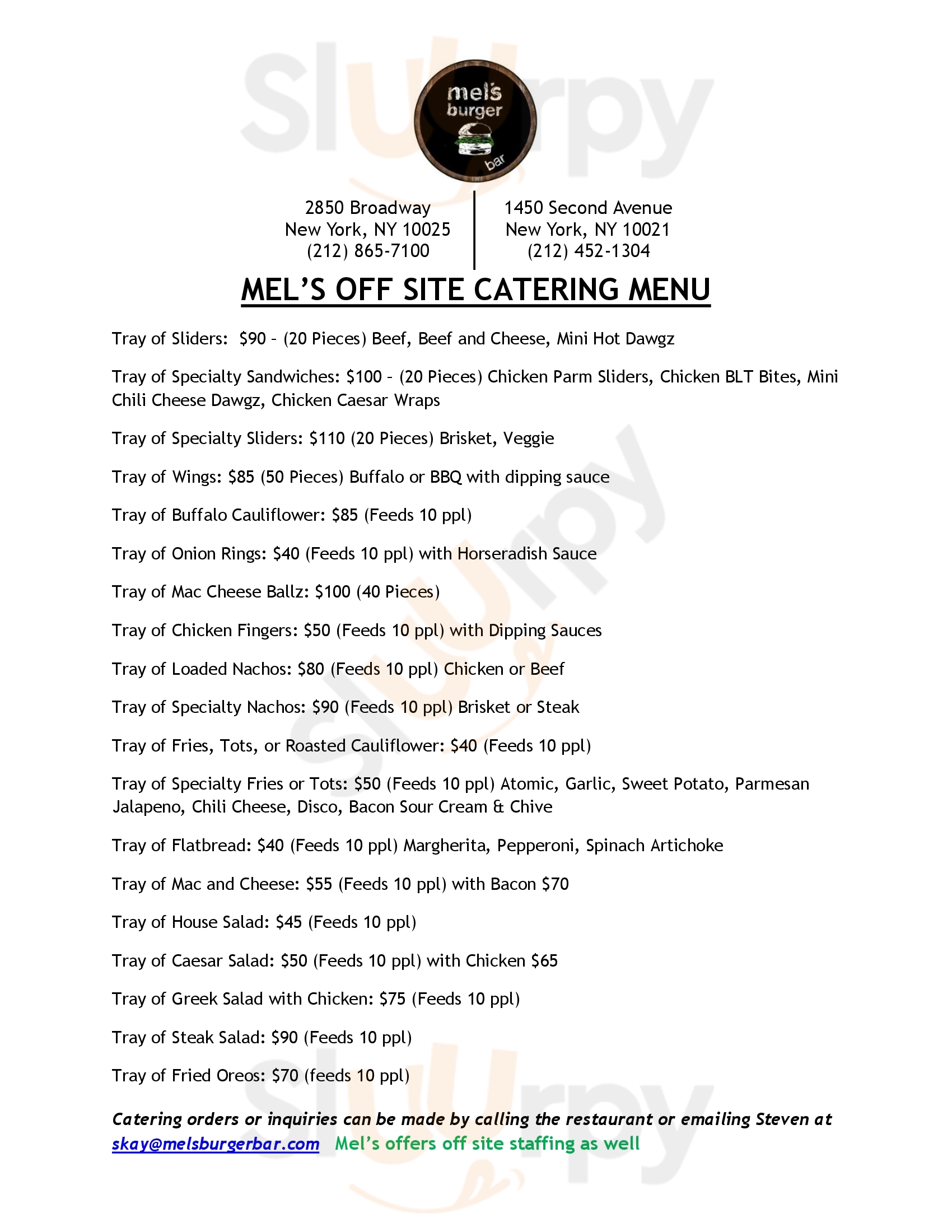 Mel's Burger Bar New York City Menu - 1