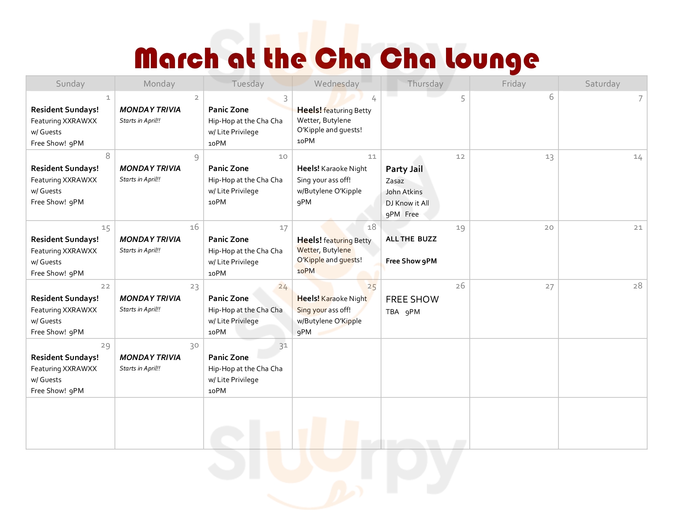 Main Menu - Cha Cha Lounge