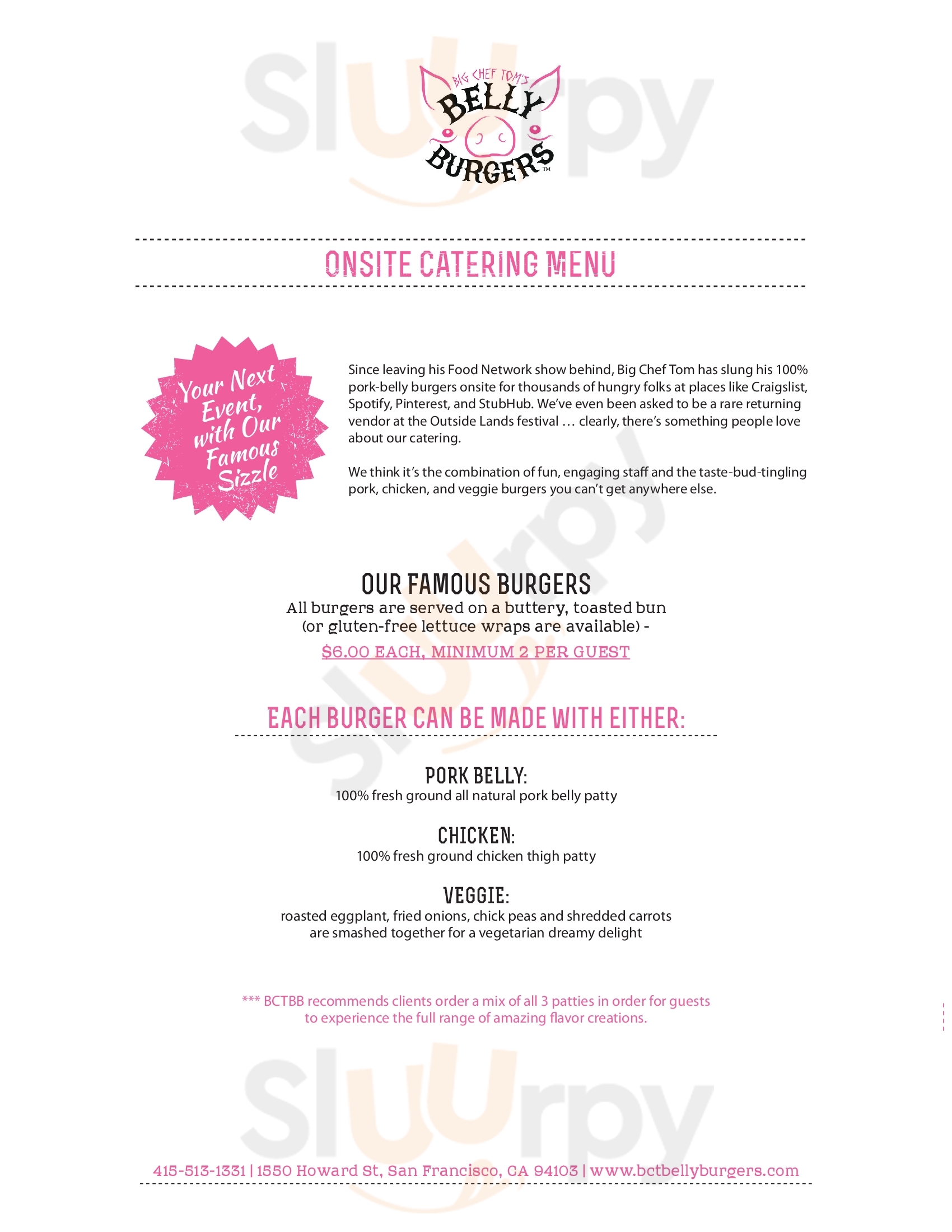 Big Chef Tom's Belly Burgers San Francisco Menu - 1