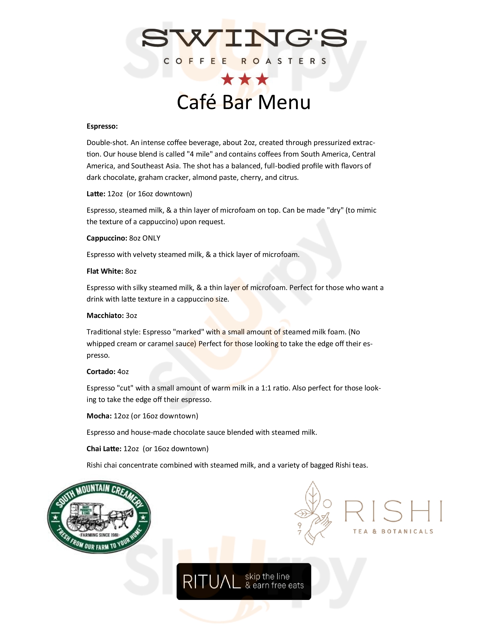 Main Menu - Swing's Coffee