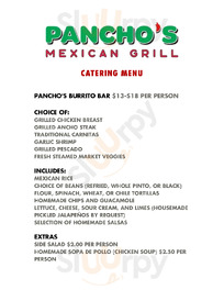 Pancho's Salsa Bar & Grill menu