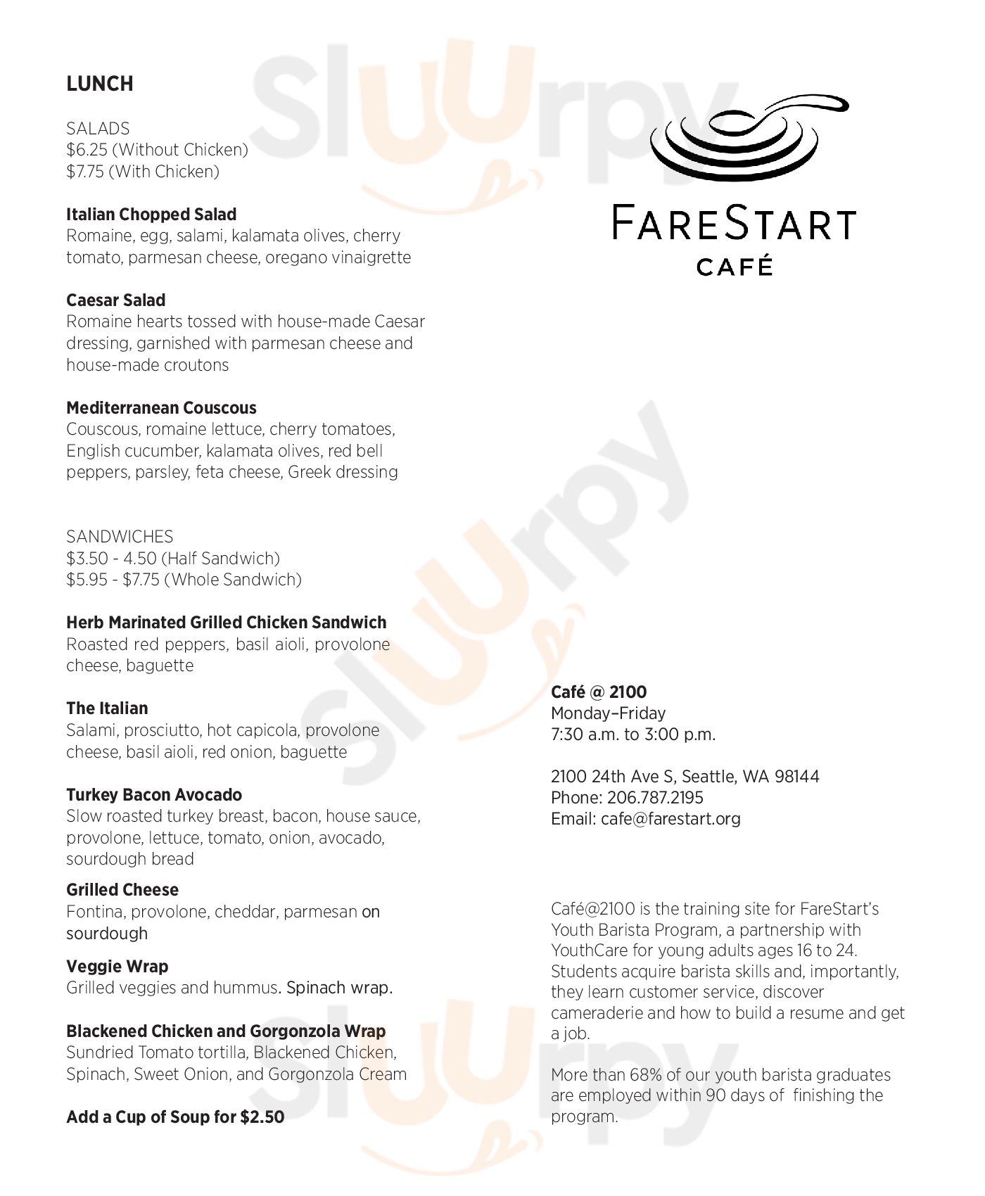 Farestart Cafe 2100 Seattle Menu - 1