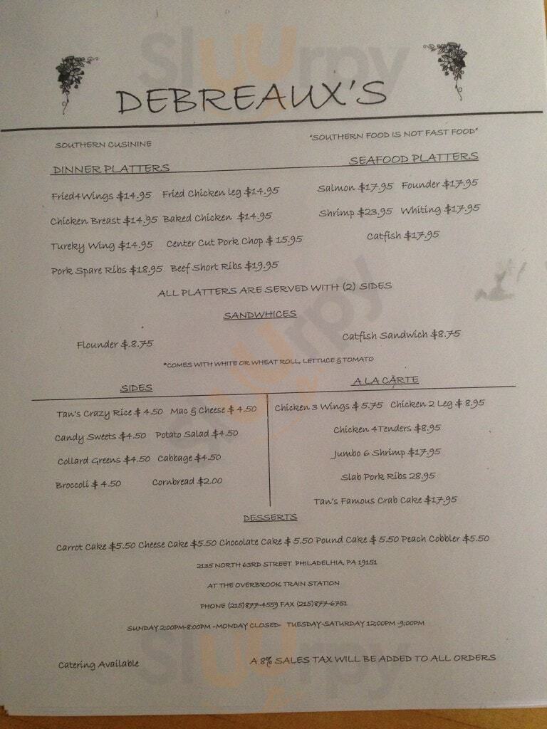 Debreaux's Philadelphia Menu - 1