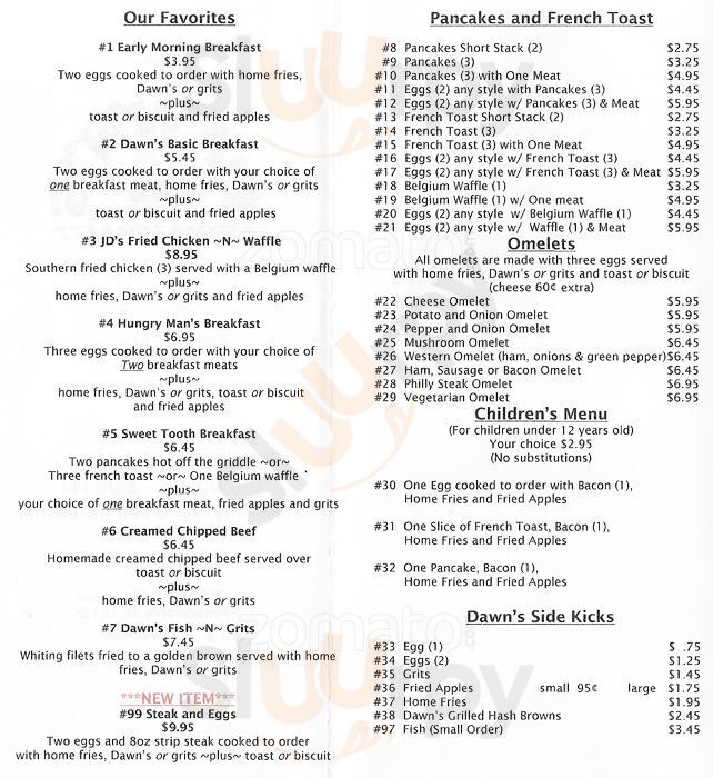 Dawns Breakfast Philadelphia Menu - 1