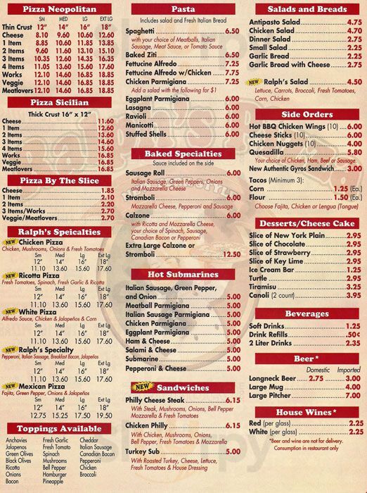 Ralph's Pizza Dallas Menu - 1