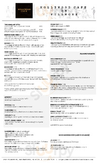 Hollywood Cafe On Fillmore menu