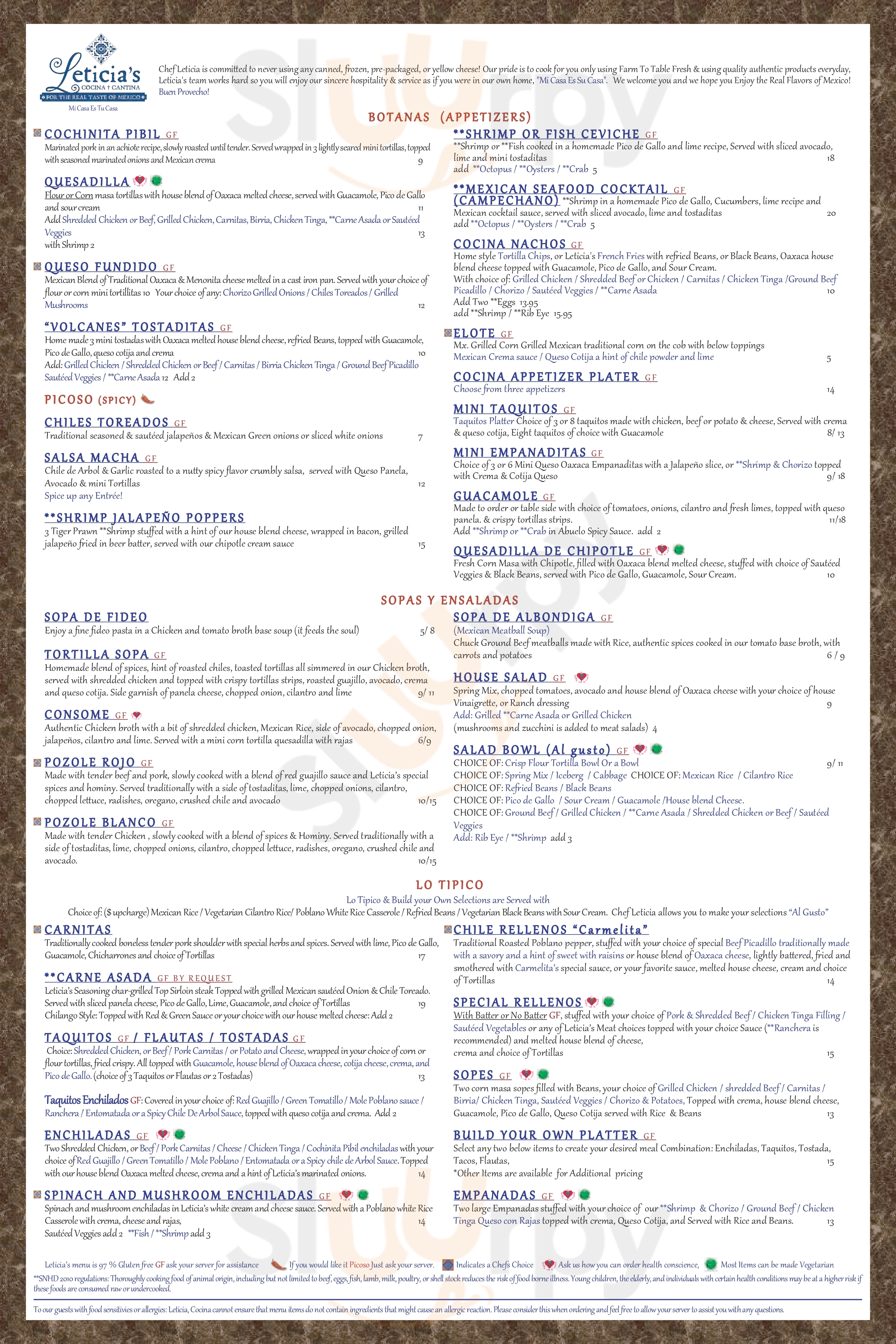 Main Menu - Leticia's Cocina & Cantina