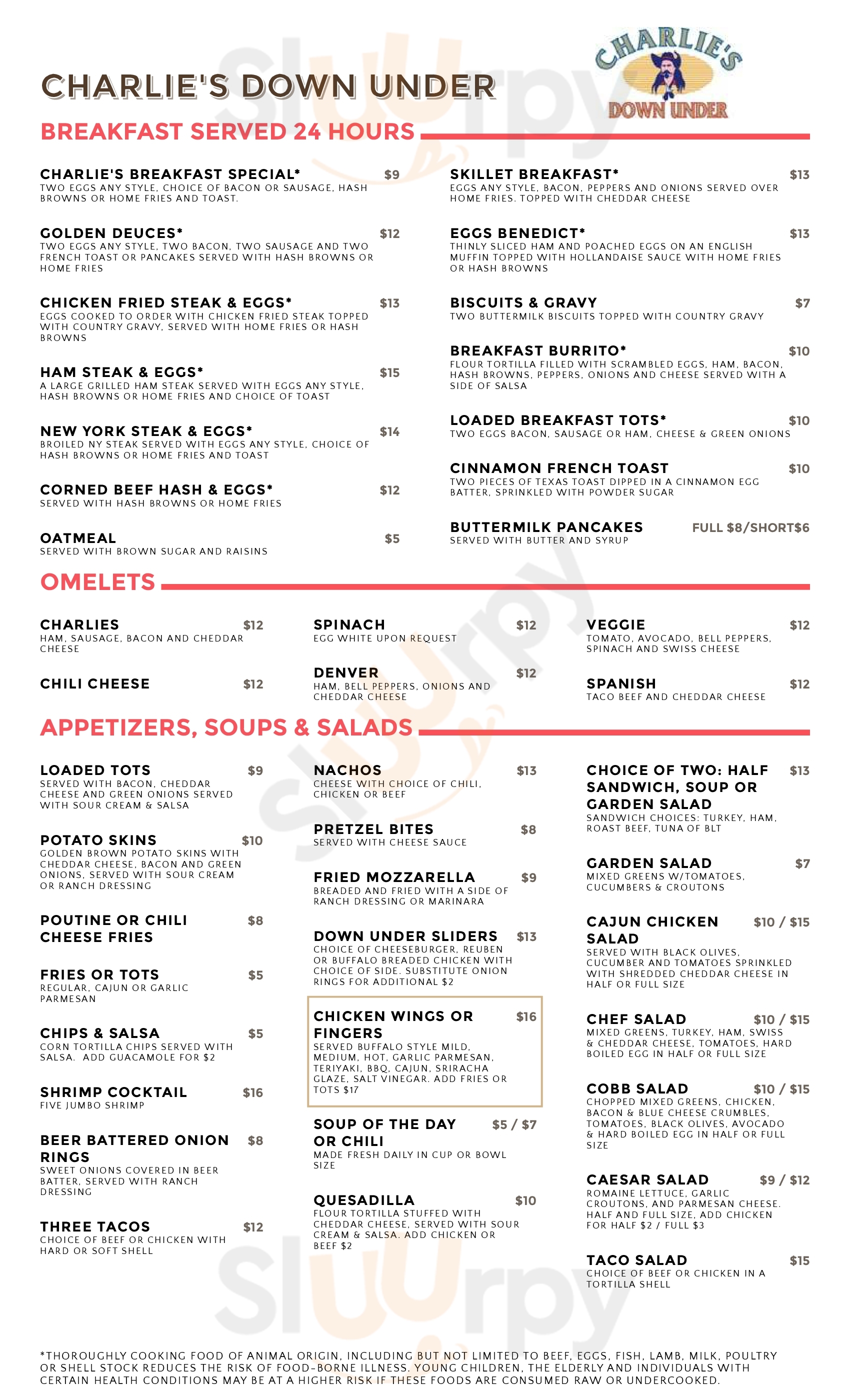 Main Menu - Charlie's Lakeside