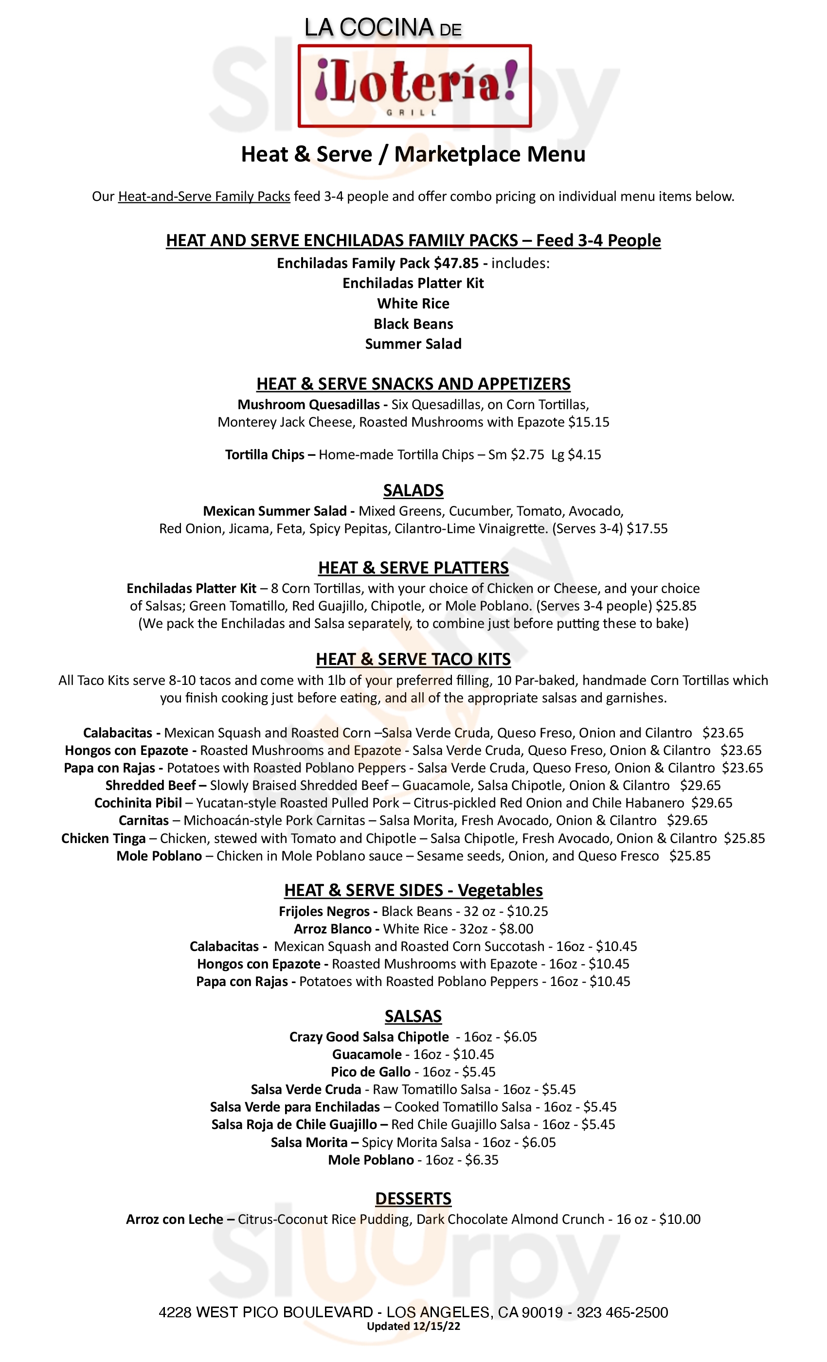 Main Menu - Loteria Grill