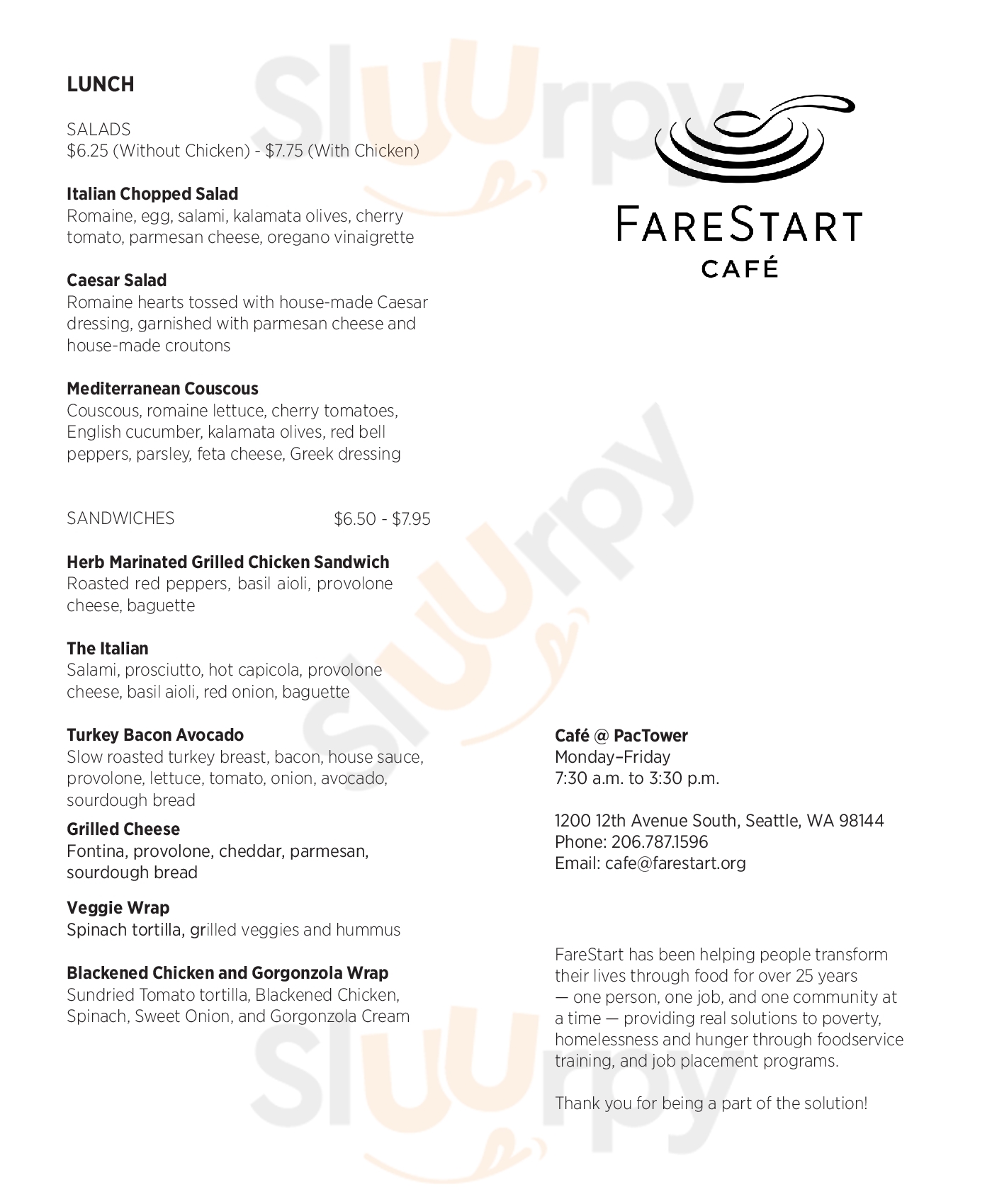 Farestart Cafe Seattle Menu - 1