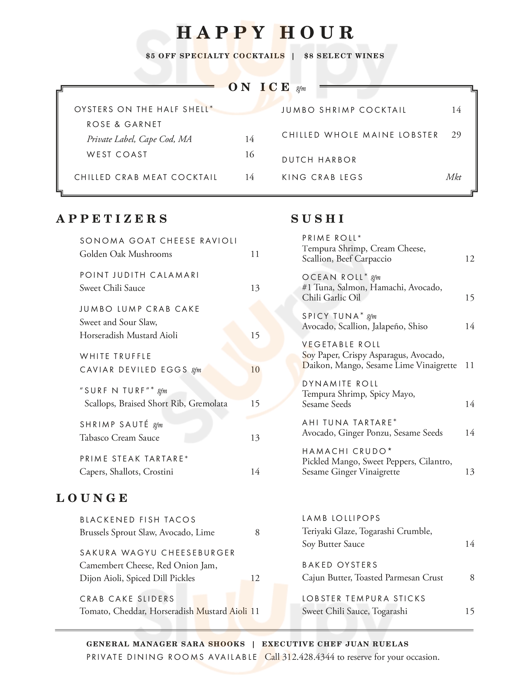 Main Menu - Bridges Lobby Bar At Londonhouse Chicago