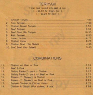 Tony's Teriyaki menu