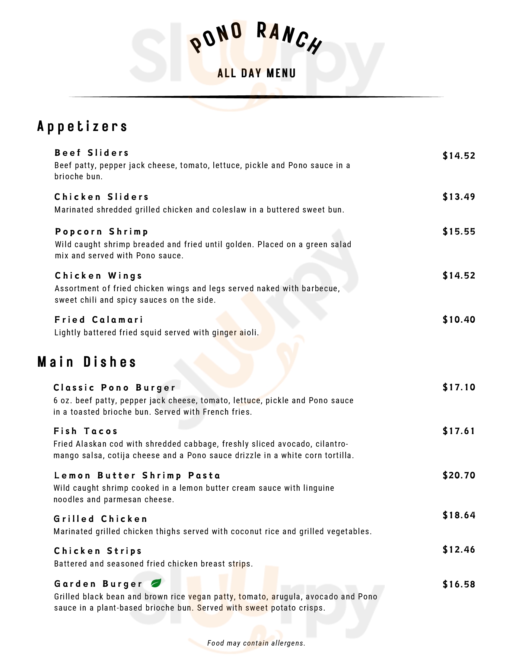 Main Menu - Pono Ranch