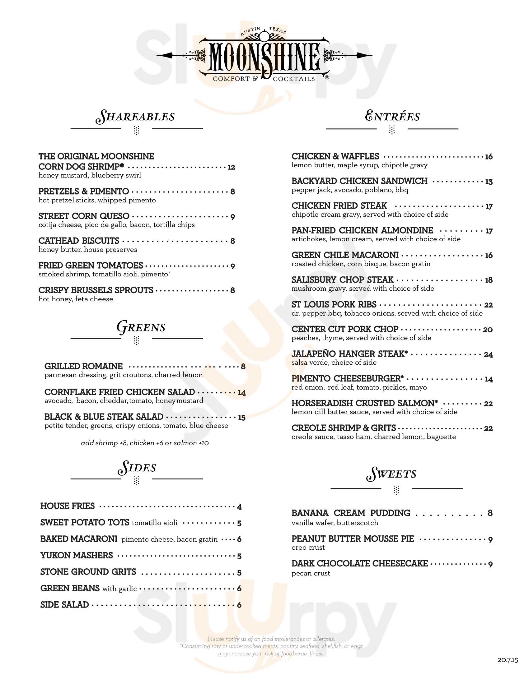 Main Menu - Moonshine Comfort & Cocktails