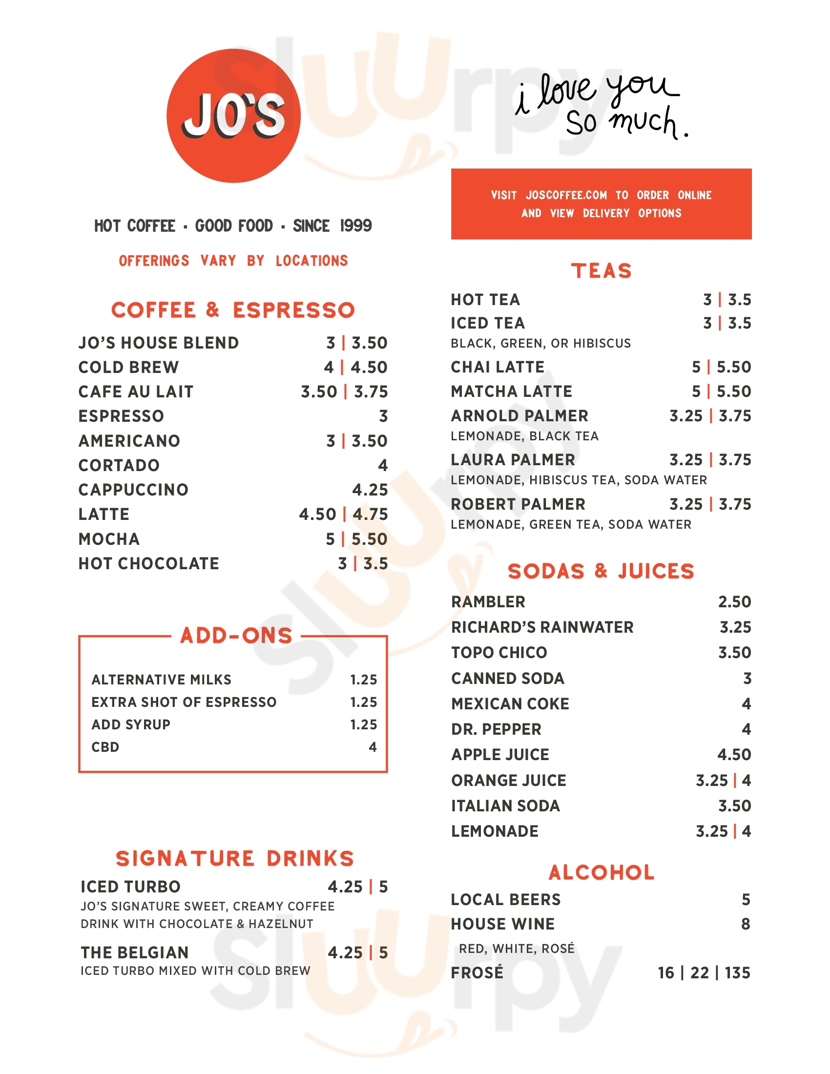 Main Menu - Jo's At Meadows & Doyle