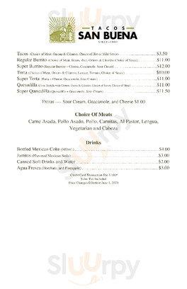 San Buena Taco Truck menu