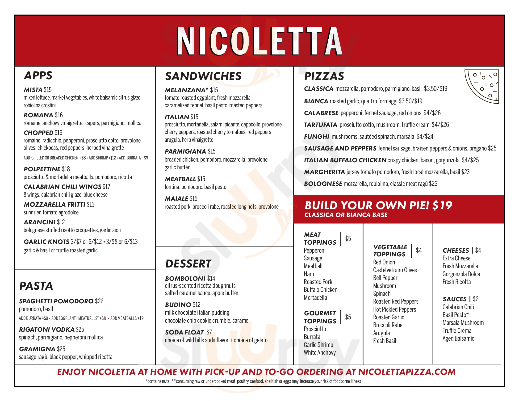 Main Menu - Nicoletta Pizzeria