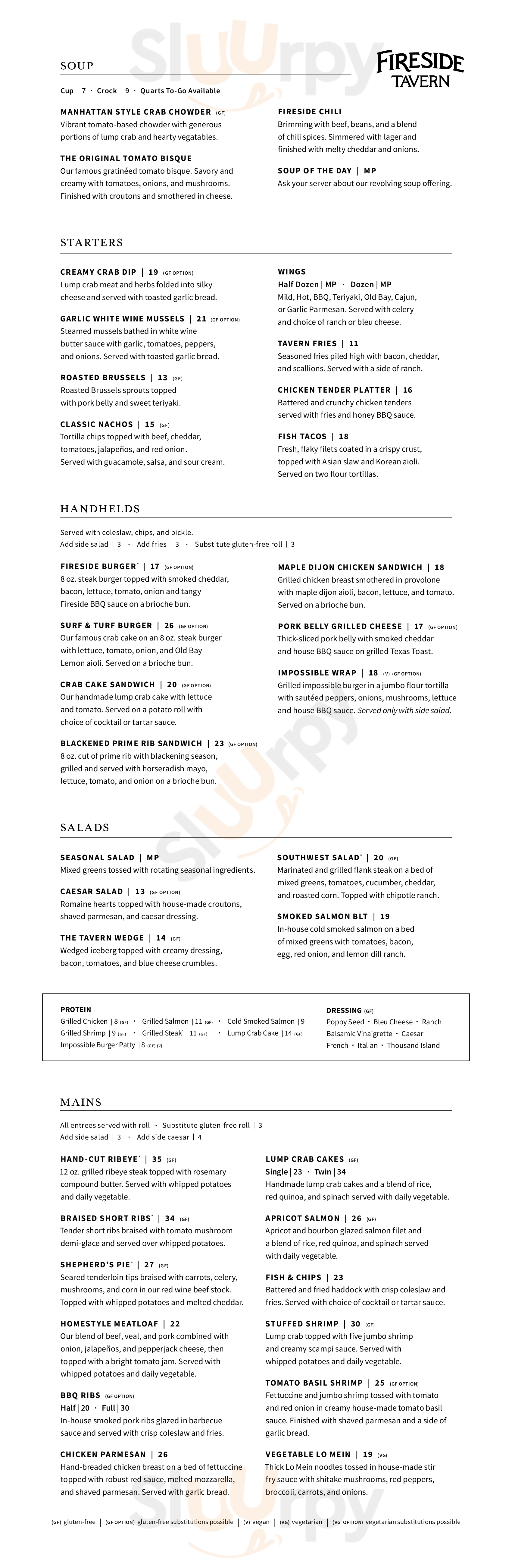 Main Menu - Fireside Tavern