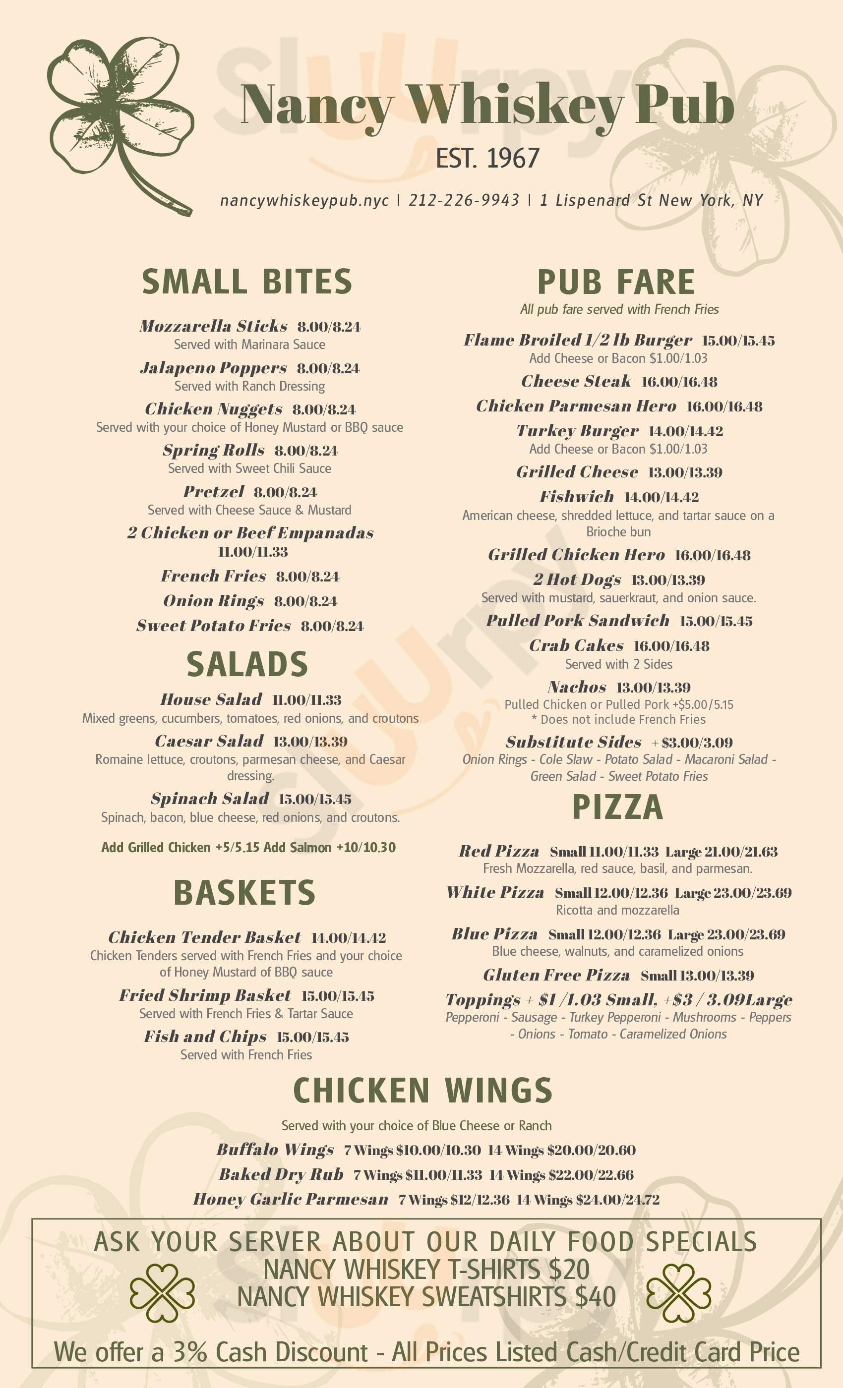 Main Menu - Nancy Whiskey Pub