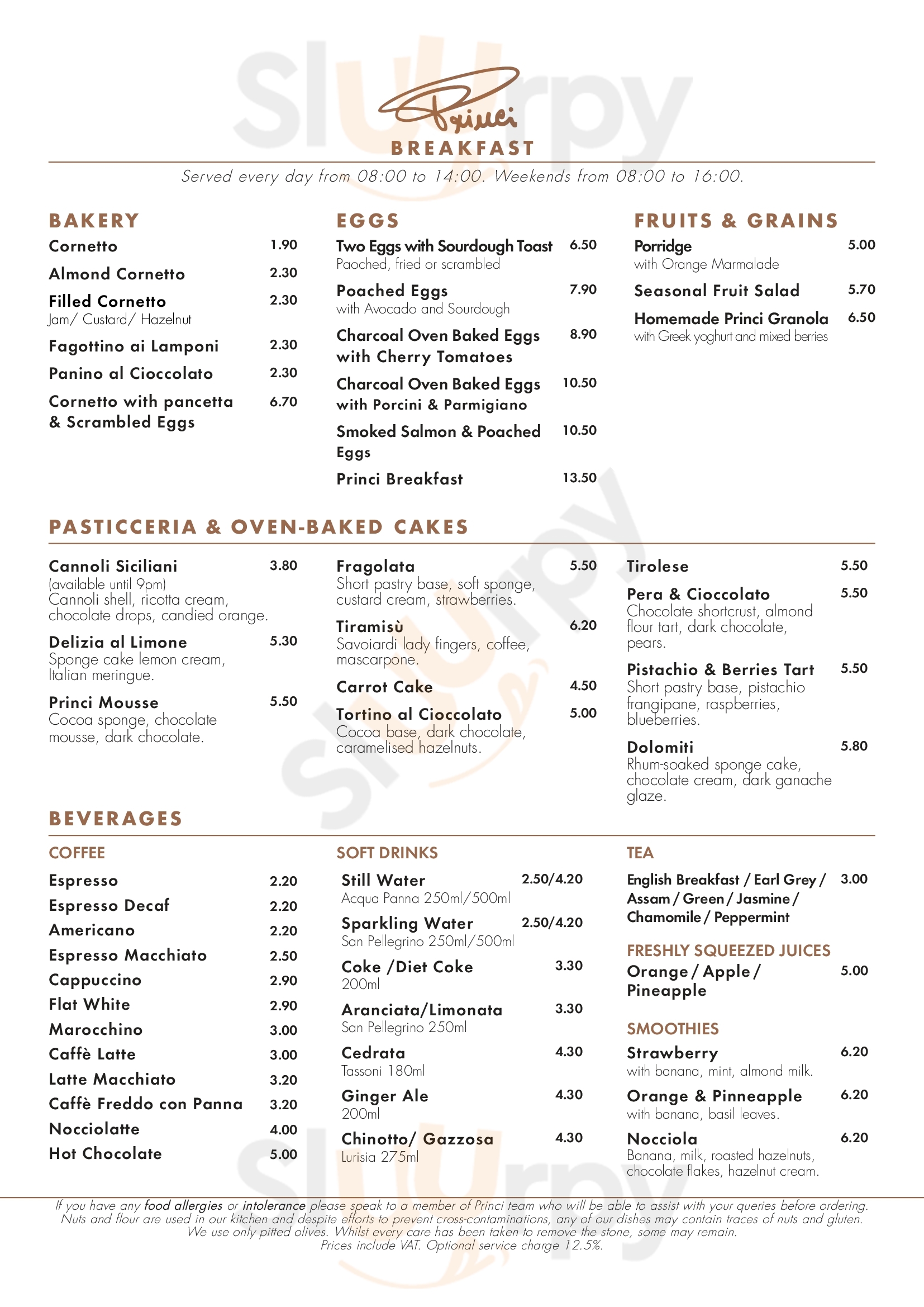 Main Menu - Princi Bakery