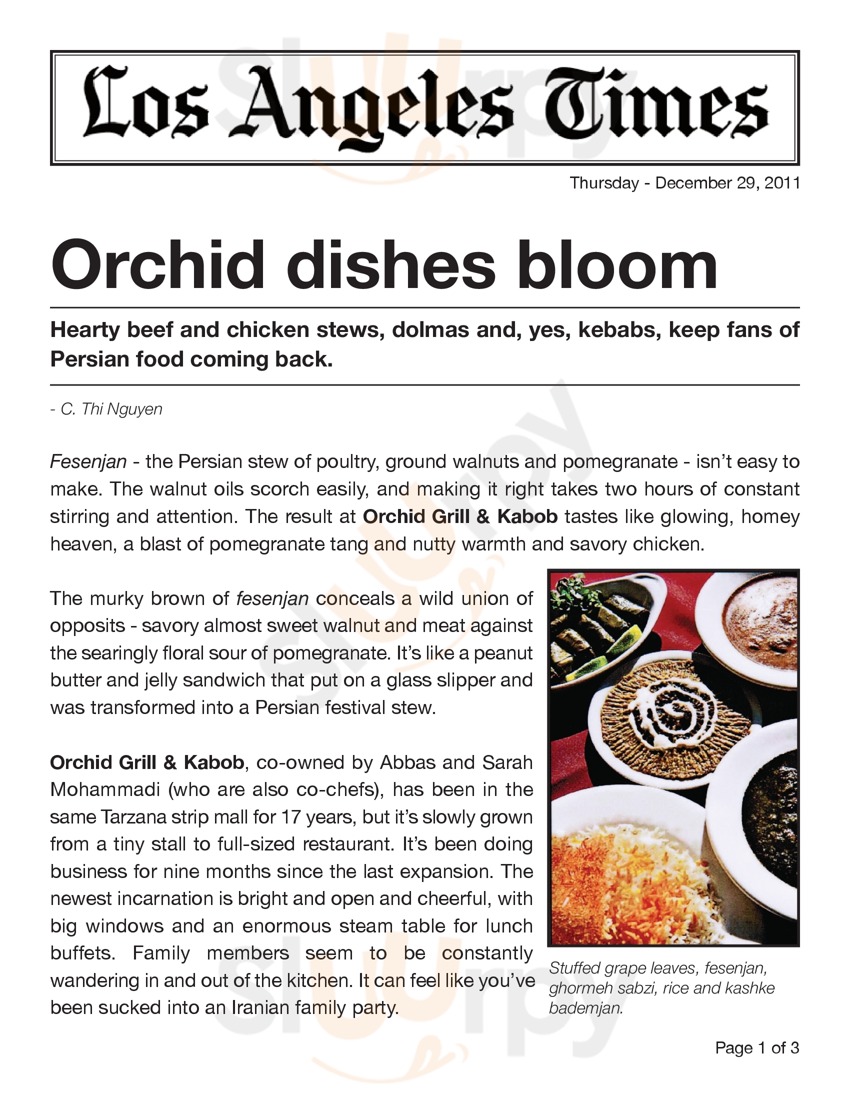 Orchid Grill & Kabob Los Angeles Menu - 1