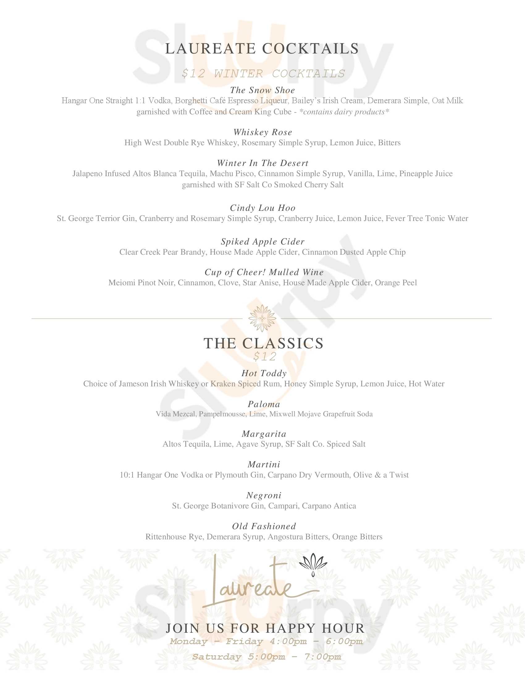 Main Menu - Laureate Bar & Lounge