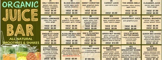 Westerly Natural Market menu