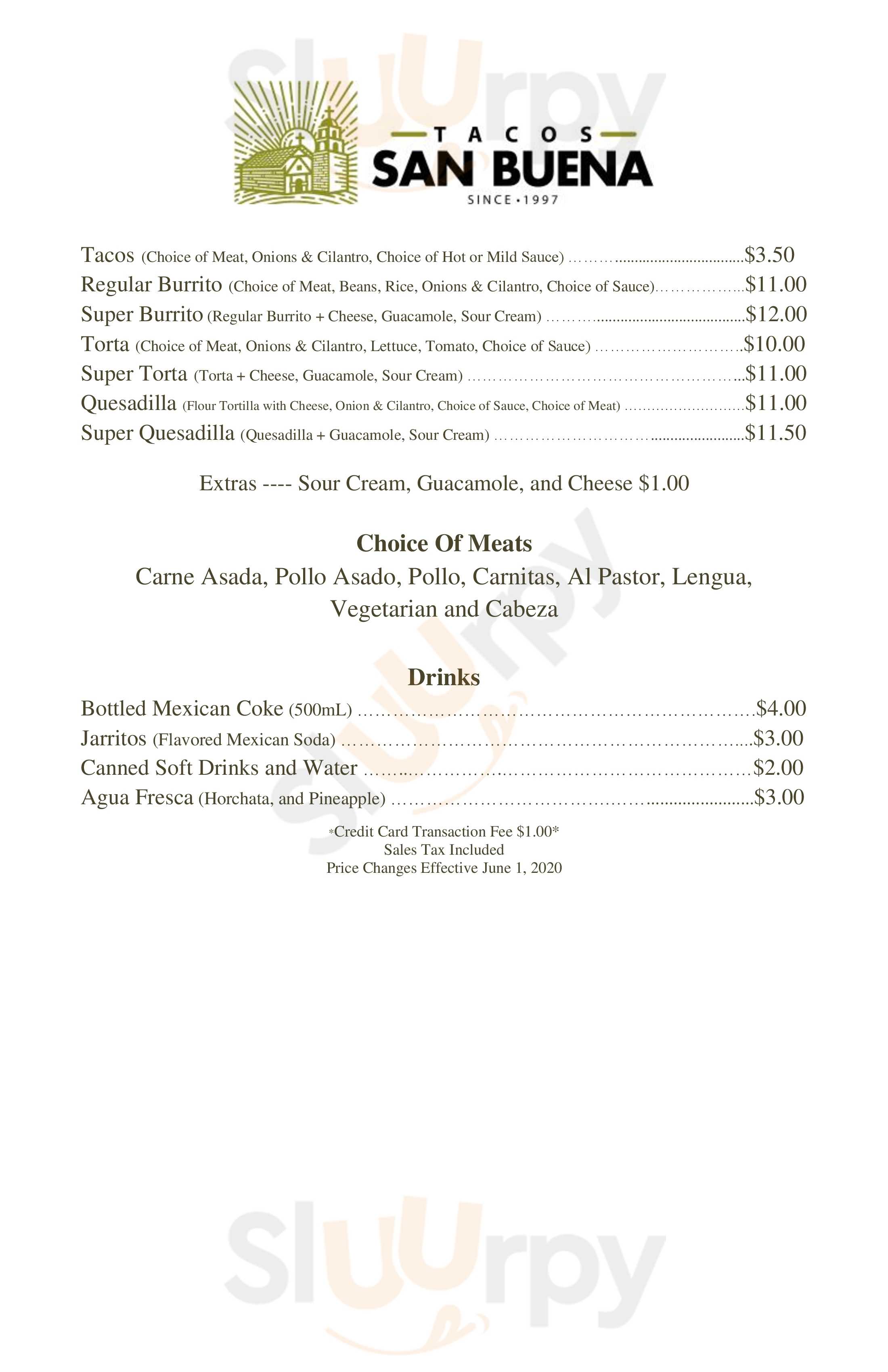 Tacos San Buena San Francisco Menu - 1