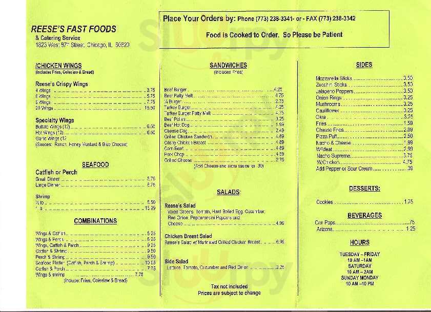 Reeses Lounge Chicago Menu - 1