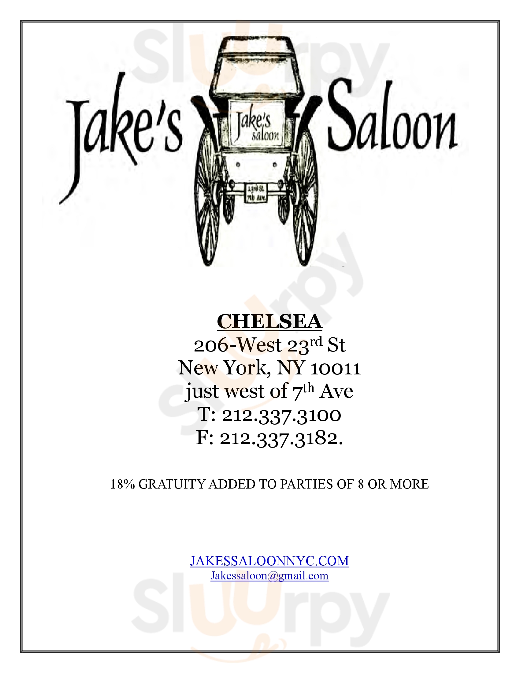 Jake's Saloon New York City Menu - 1