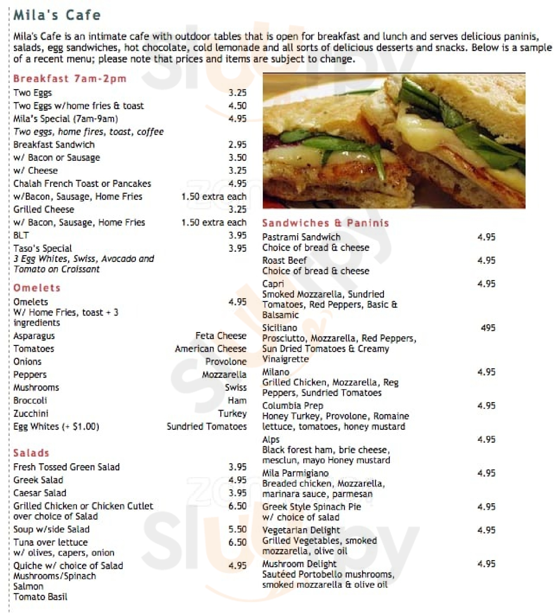 Mila Cafe New York City Menu - 1