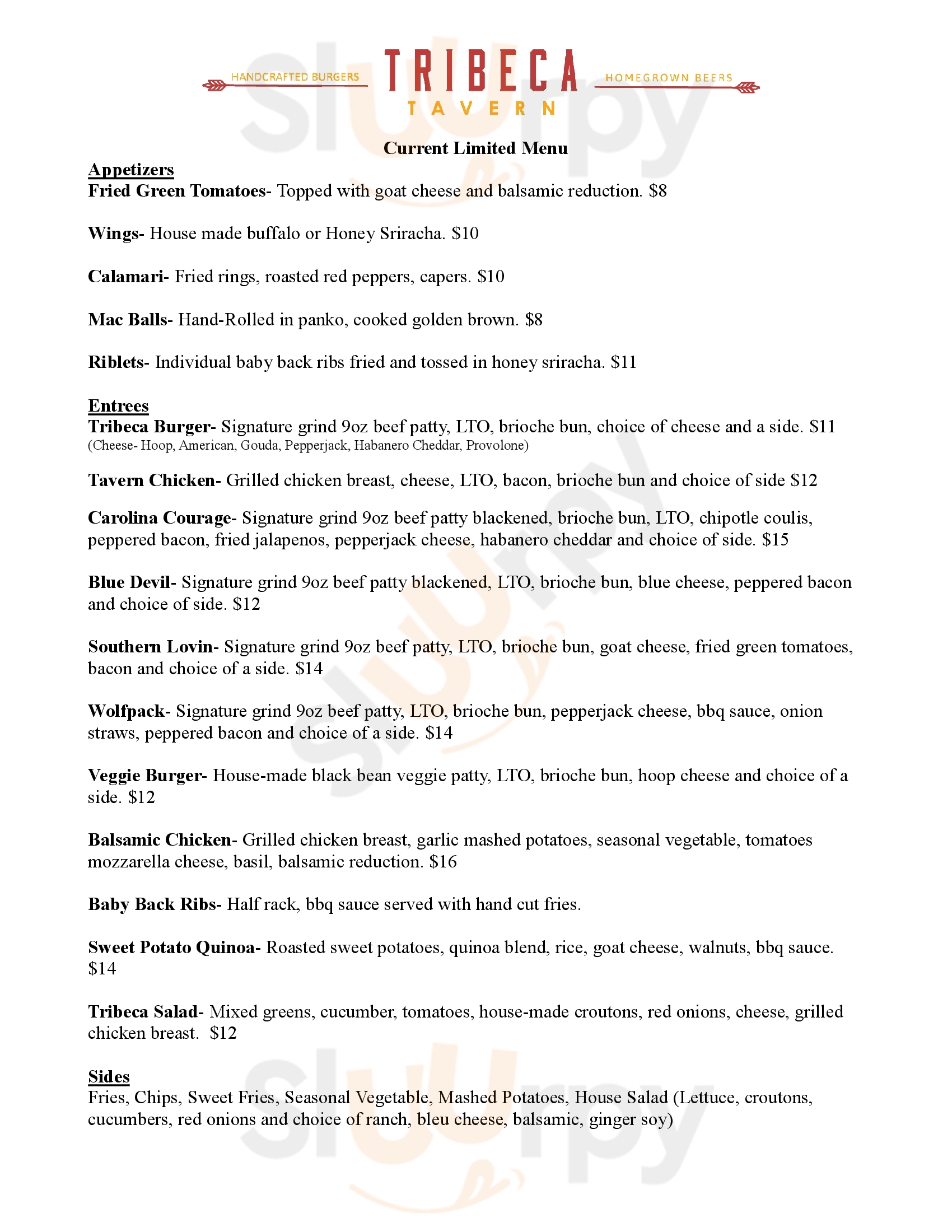 Tribeca Tavern And Cafe New York City Menu - 1