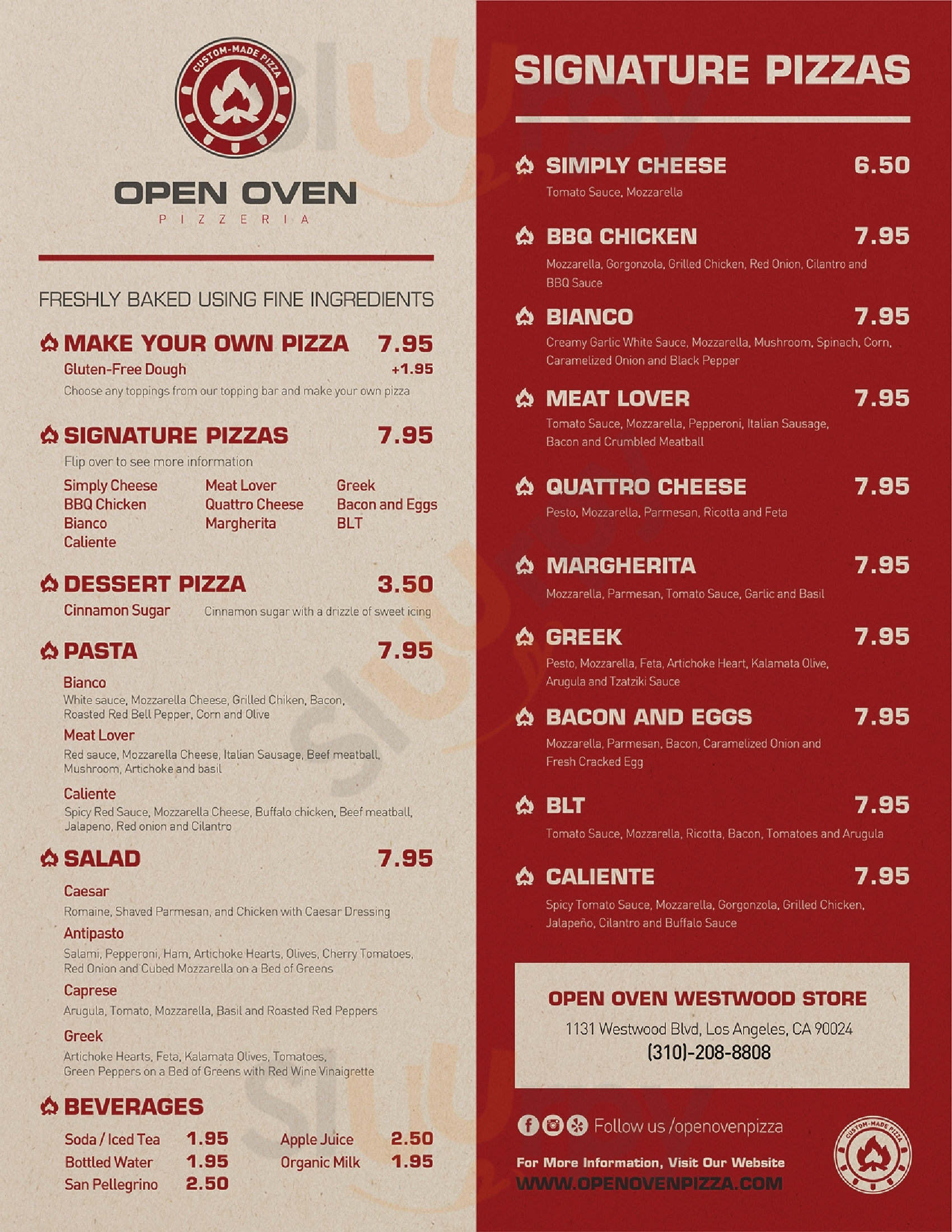 Open Oven Pizzeria Los Angeles Menu - 1