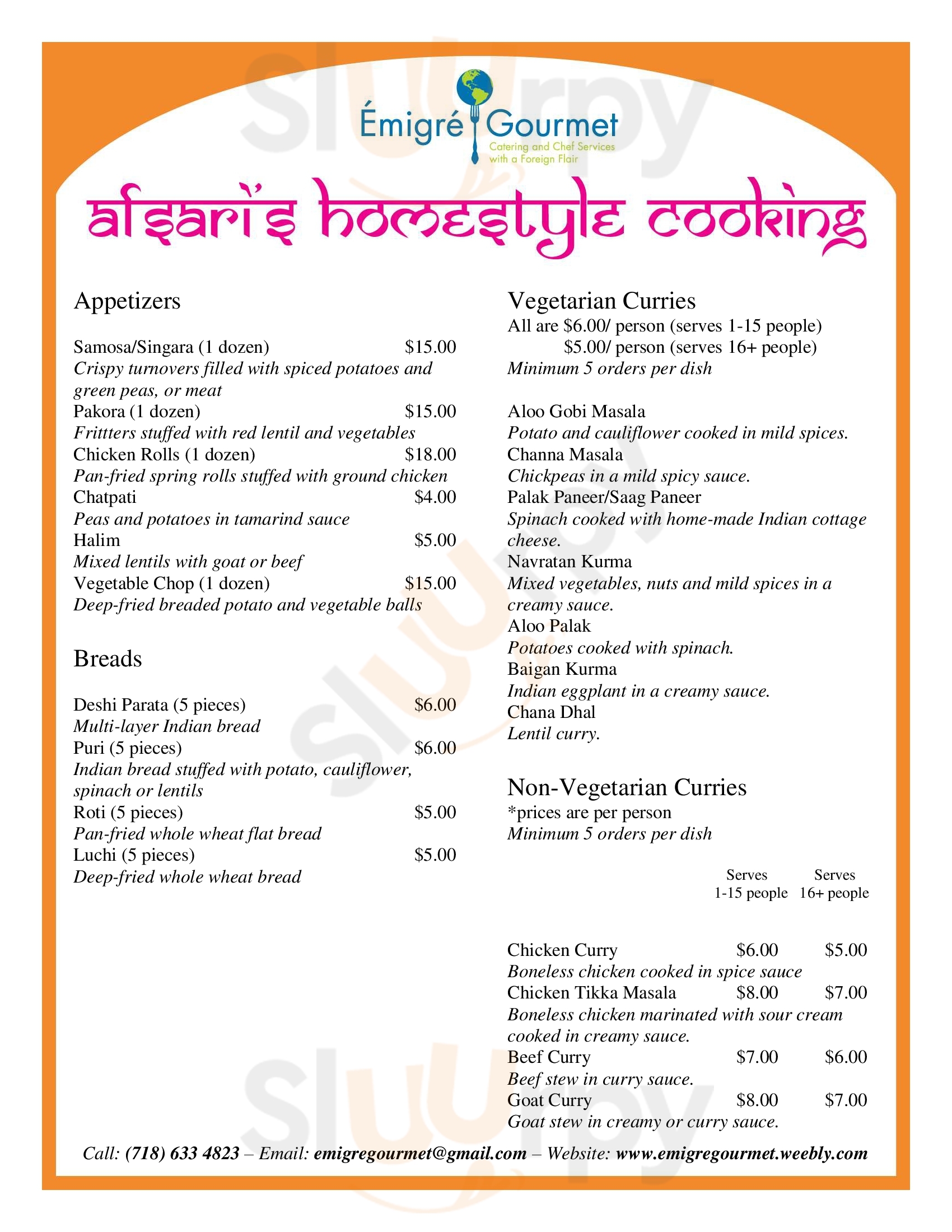 Main Menu - Emigre Gourmet